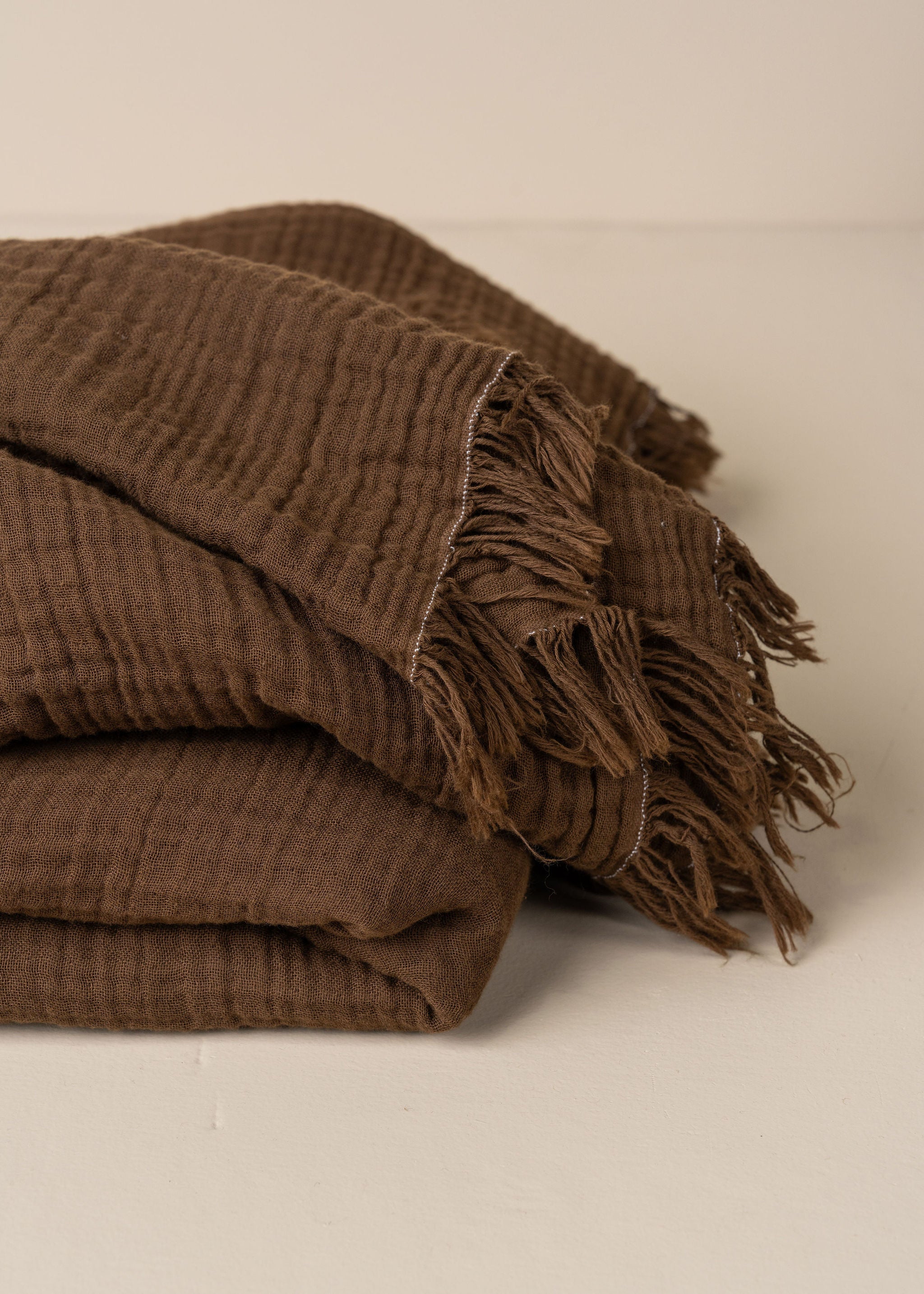 Enes Soft Cotton Throw Blanket - Chocolate Brown Cozy & Warm - Perfect for Sofa, Bed, or Outdoor Use