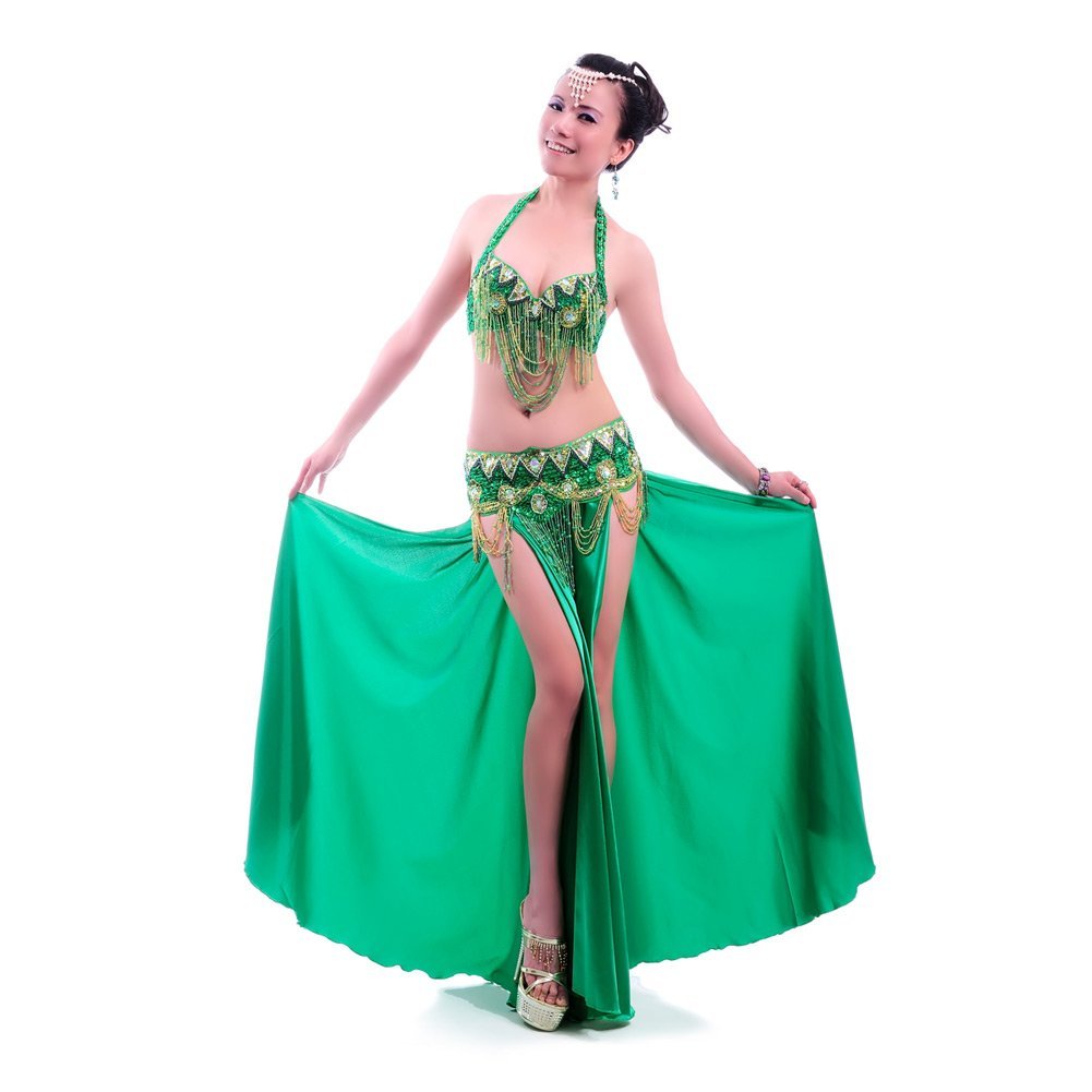 Professional Belly Dance Costume Set for Women - ROYAL SMEELA Sequined Bra & Belt with Slit Skirt - Perfect for Performances, Carnival, Halloween & Dance Parties