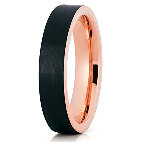 5mm Rose Gold Tungsten Wedding Band for Men & Women - Comfort Fit Black Tungsten Ring - Perfect for Anniversaries, Engagements & Everyday Wear