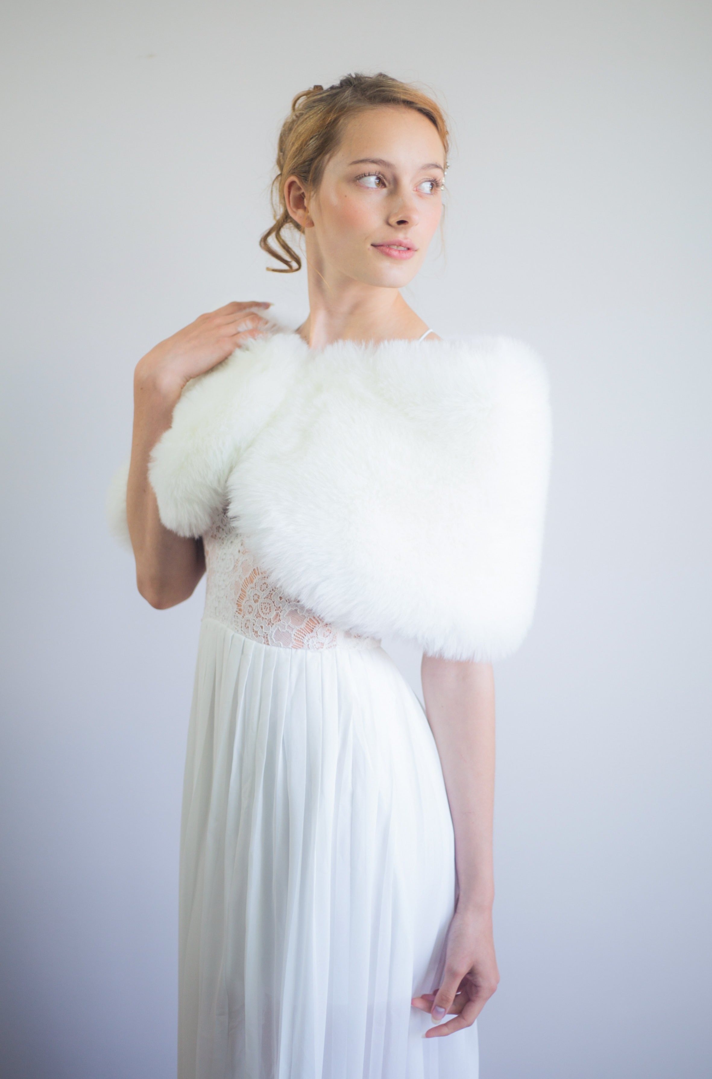 Ivory White Fur Wrap Shawl - Soft Luxurious Faux Fur Stole for Women (Serena Wht01) | Perfect for Weddings, Parties, and Winter Fashion