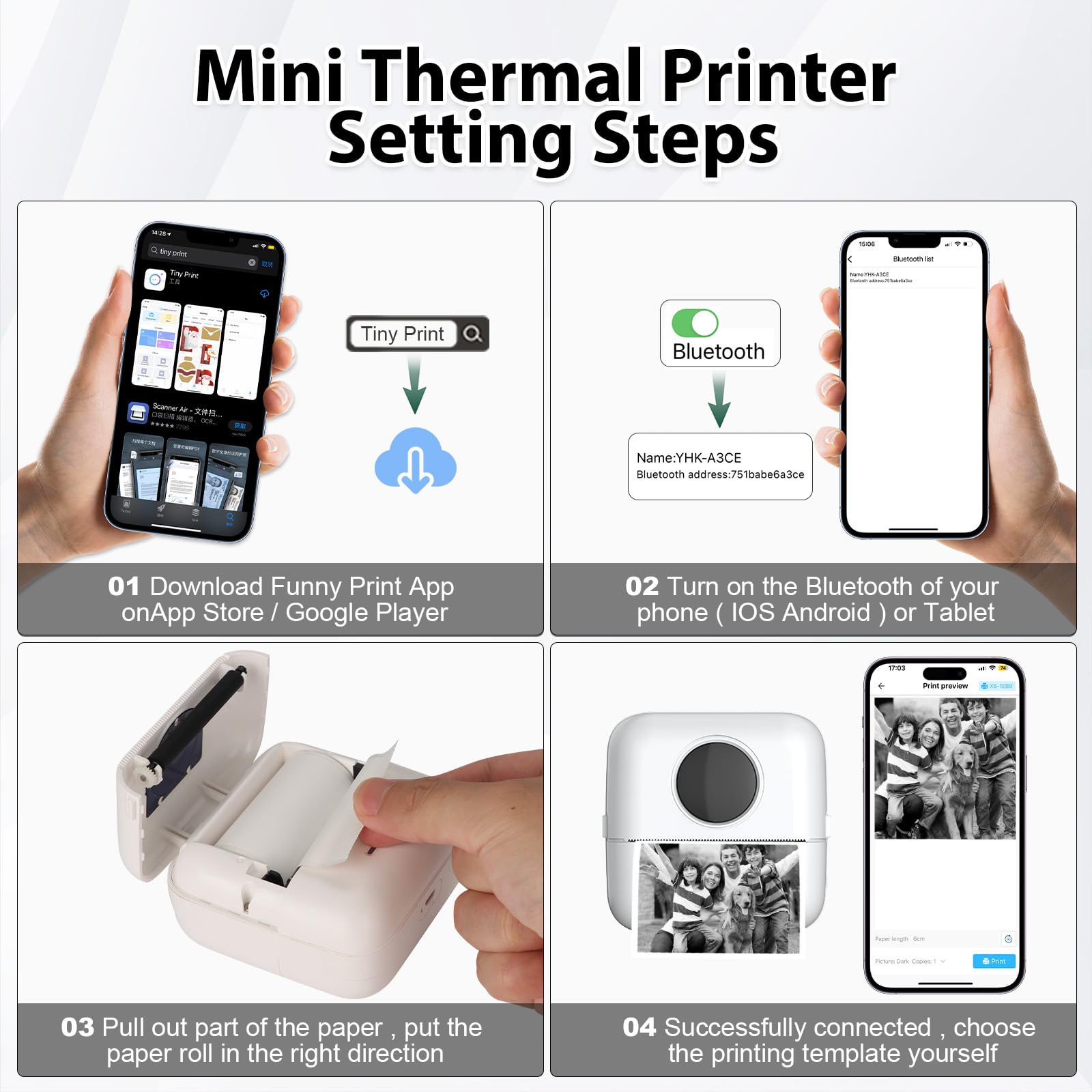 HuiJuKeJi Mini Bluetooth Thermal Pocket Printer for iOS & Android - Portable Inkless Printer with Hard Protection Case, 11 Rolls Thermal Paper & Sticker - Print Photos, Receipts, Notes - Perfect for Home, Office, Travel & Gift Giving