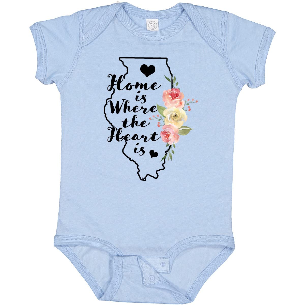 Inktastic Illinois Home is Where The Heart is Watercolor Baby Bodysuit - Soft Cotton Infant Onesie for Newborns, Baby Showers & Family Photos