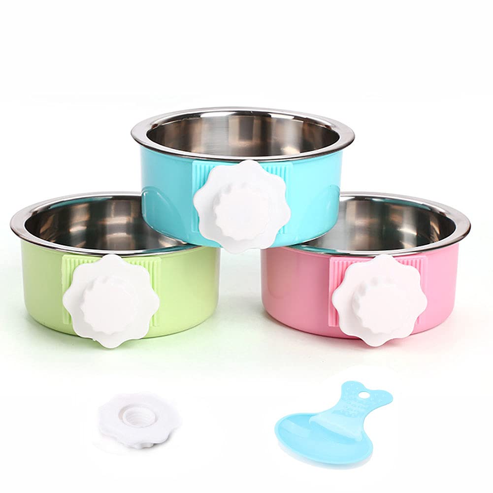 Luck Dawn Stainless Steel Hanging Pet Bowl - Removable Crate Food & Water Dish for Dogs, Cats, Rabbits, Birds - Secure Bolt Holder - Small (3-Pack) - Perfect for Travel, Crate Training & Small Animal Cages