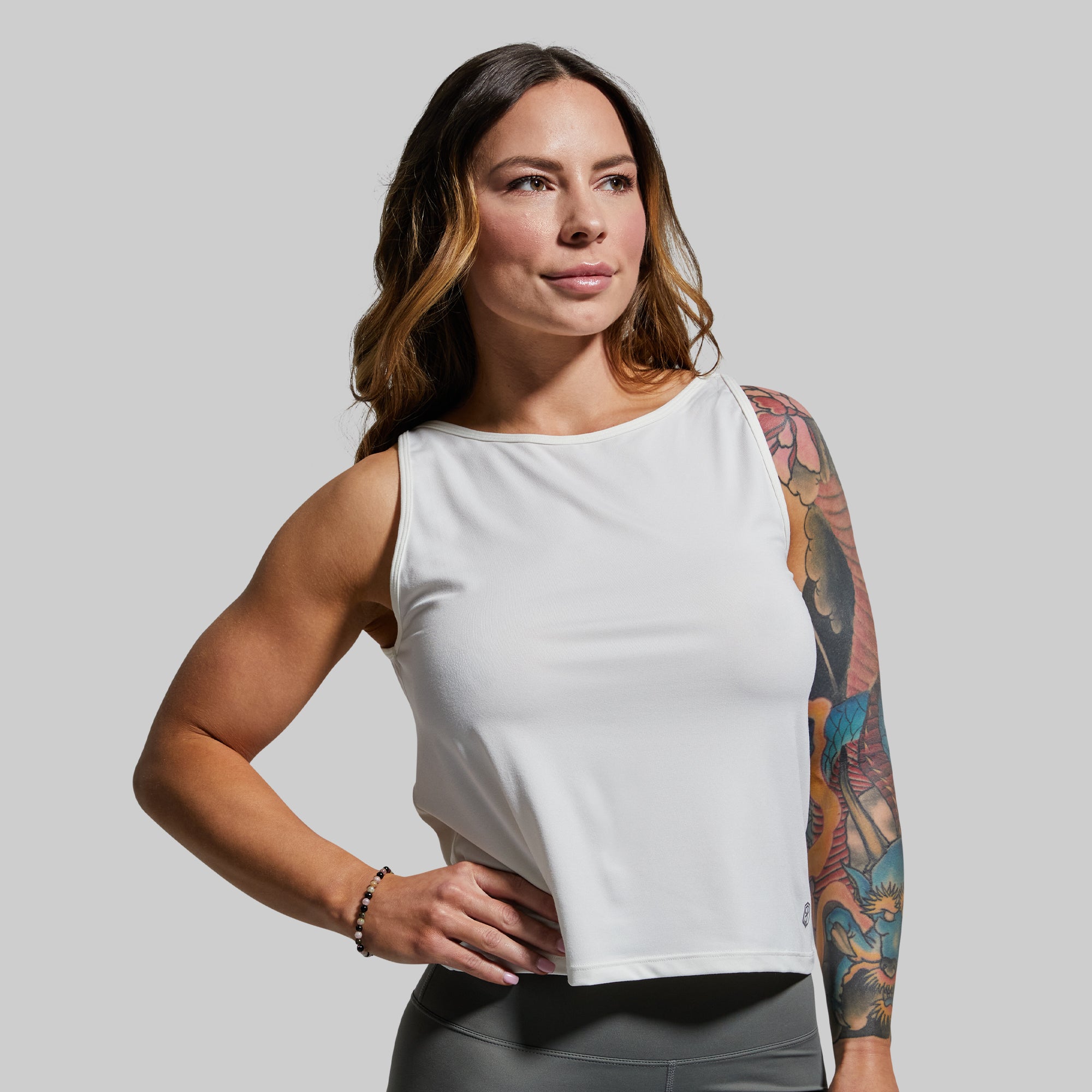 Half Moon Tank Top 2.0 - Women's White Ribbed Cropped Cami Shirt | Casual Wear, Layering, Summer Outfits, Beach Cover-Up