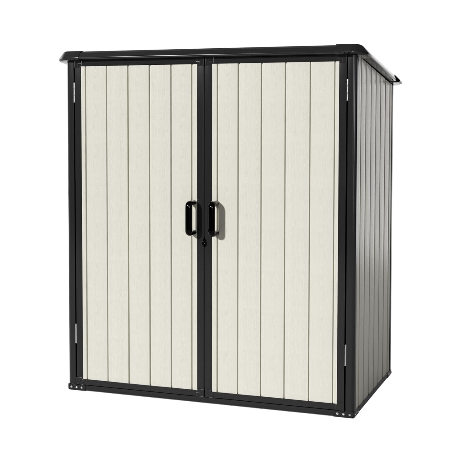 Aoxun 5x3FT Outdoor Storage Shed - Durable Resin Garden Shed with Floor & Lockable Door - Waterproof Plastic Storage for Bikes, Tools, Lawn Equipment, Trash Cans & Garden Accessories (Beige) - Perfect for Backyard, Patio & Garage Organization