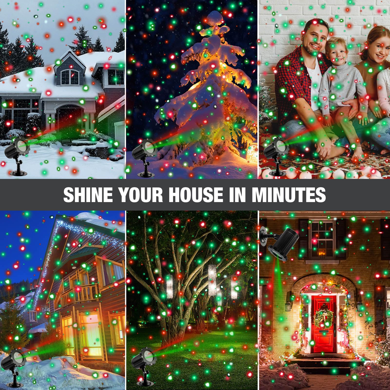 Treela 2-Pack Christmas Projector Lights - RGB LED Motion Holiday Projection for Outdoor Garden, Xmas Party Decor (Red/Green/Starry) - Perfect for Christmas Tree Lighting, Yard Decorations & Holiday Festivities