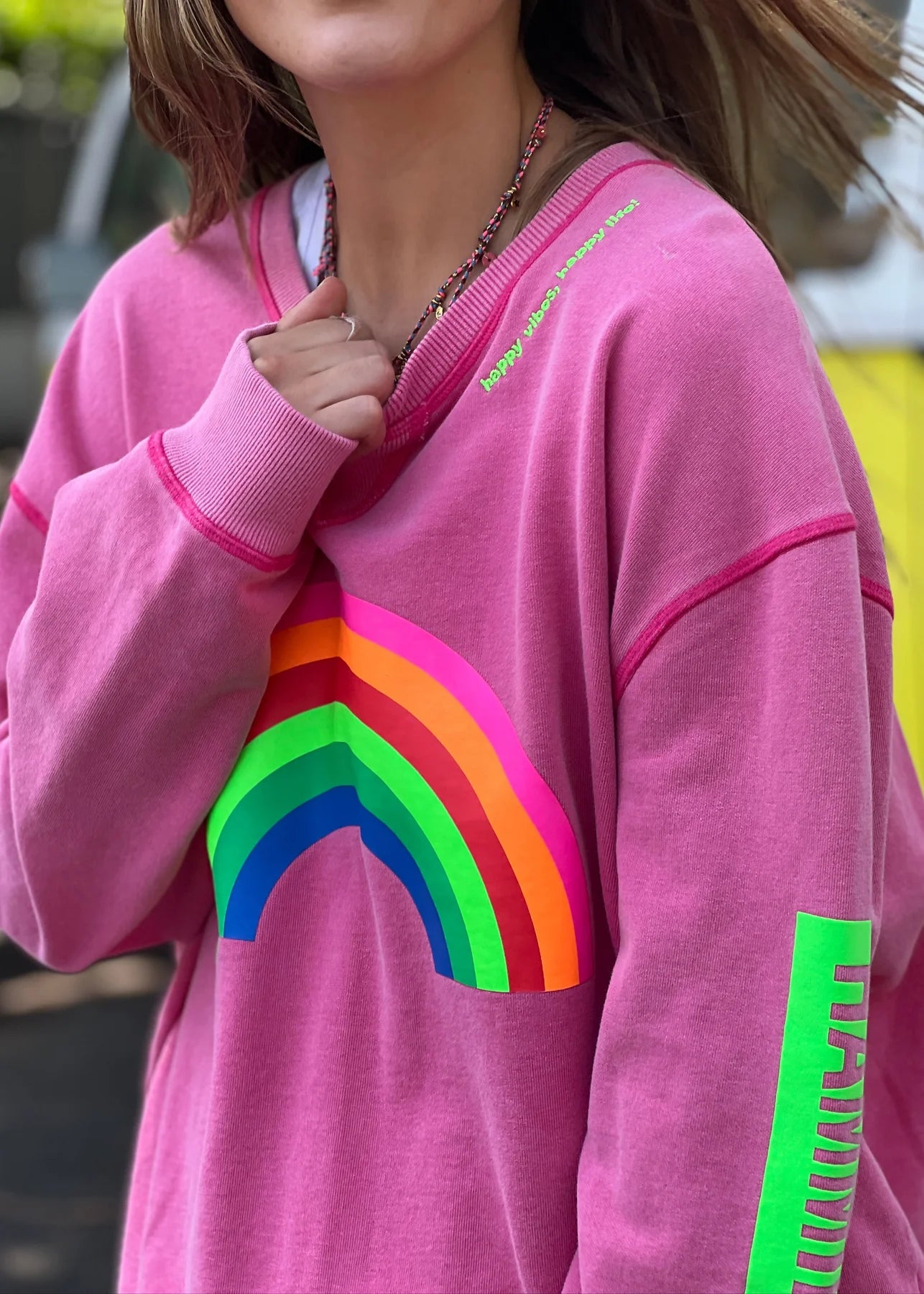 Vintage Rainbow Sweater for Women - Soft Washed Pink Cotton Pullover | Perfect for Casual Outfits, Fall Layering & Cozy Winter Wear