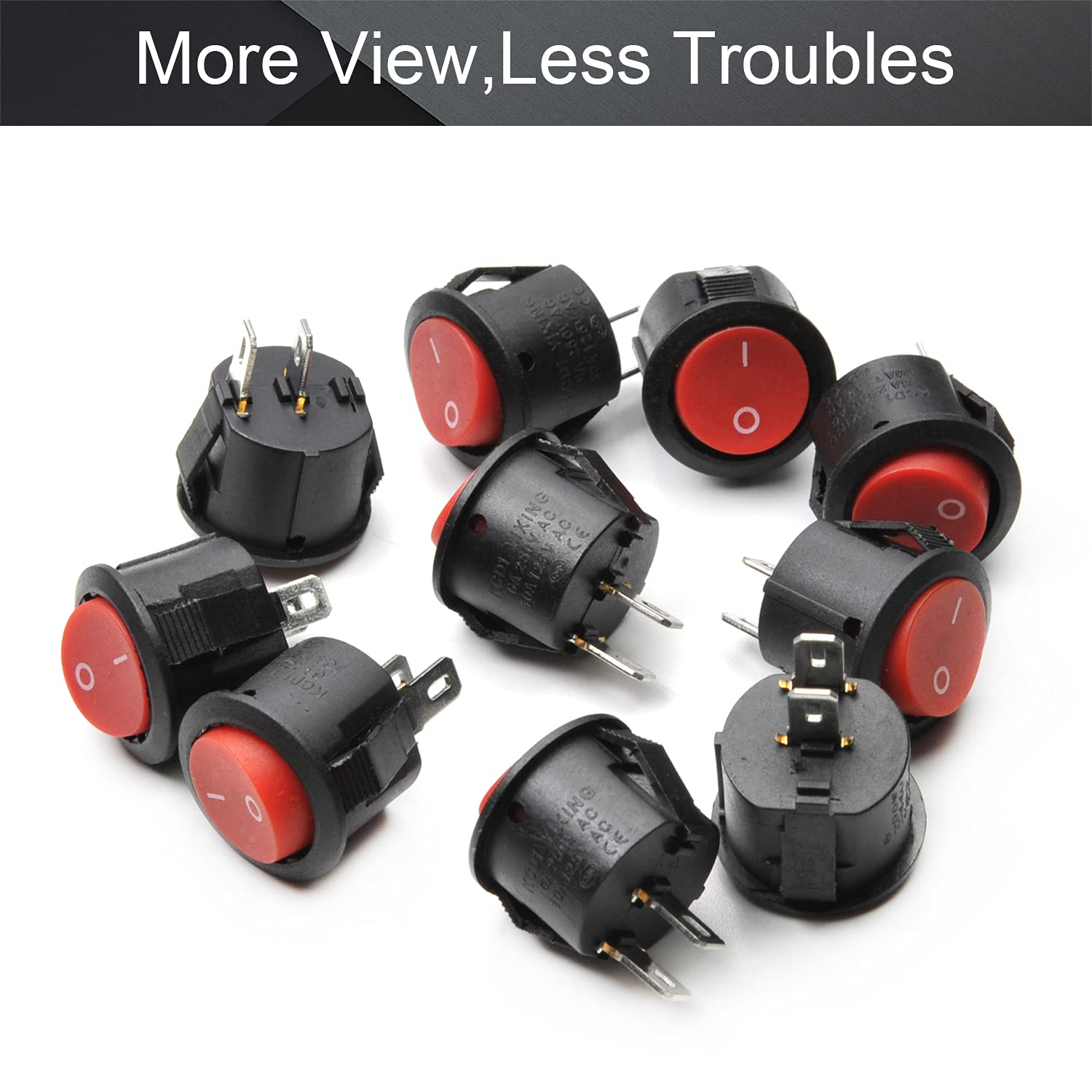 Fielect 10Pcs SPST 2 Position On/Off Round Rocker Switch - 125V/10A 250V/6A Toggle Switch with 2 Terminals (Red) - Perfect for Boats, RVs, Marine & Automotive Electrical Systems