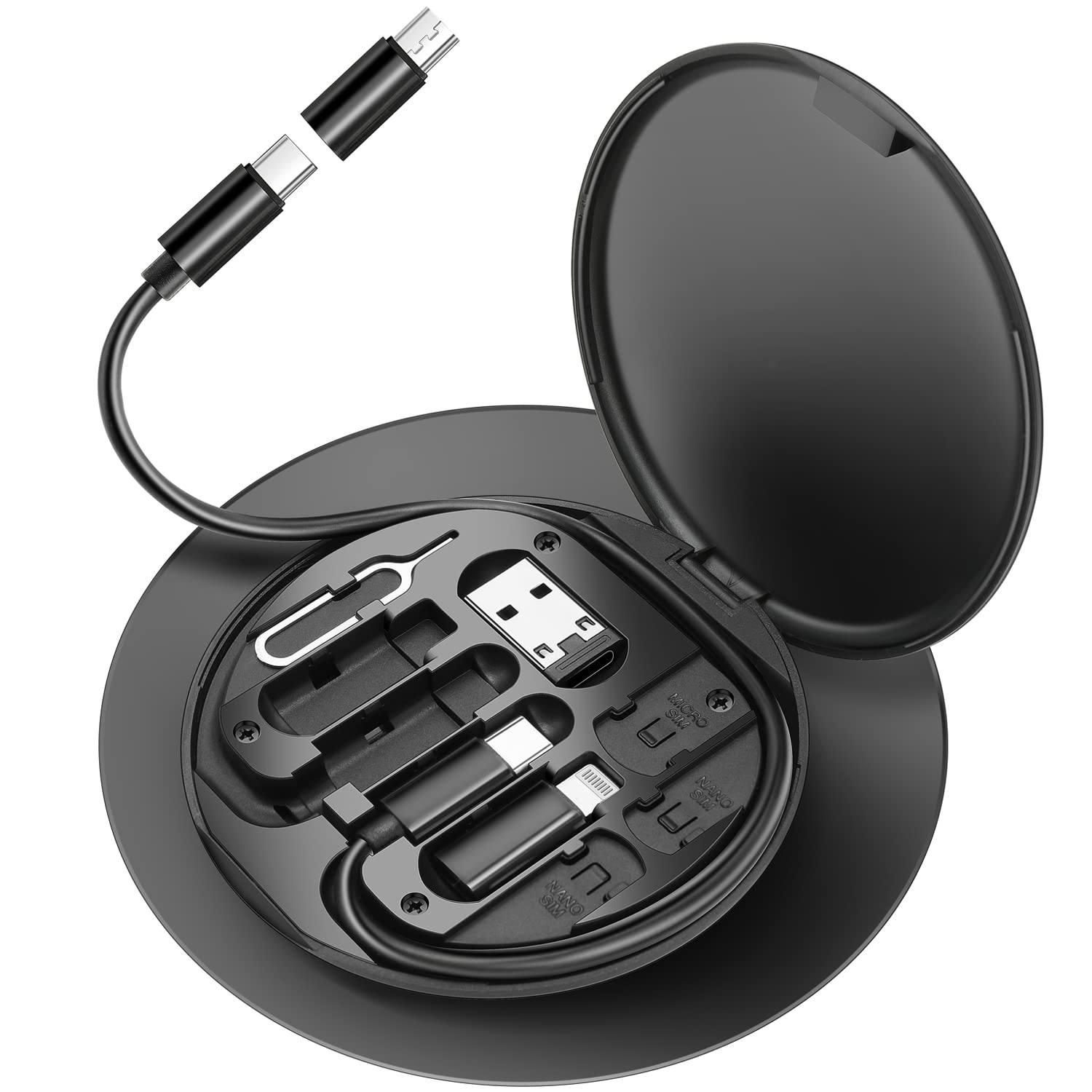 HESIMING 3-in-1 Multi Charging Cable Adapter Kit - USB C to Micro USB/Lightning/USB A Converter - Universal Phone Charger & Holder (Black) - Perfect for Travel, Office & Home Use
