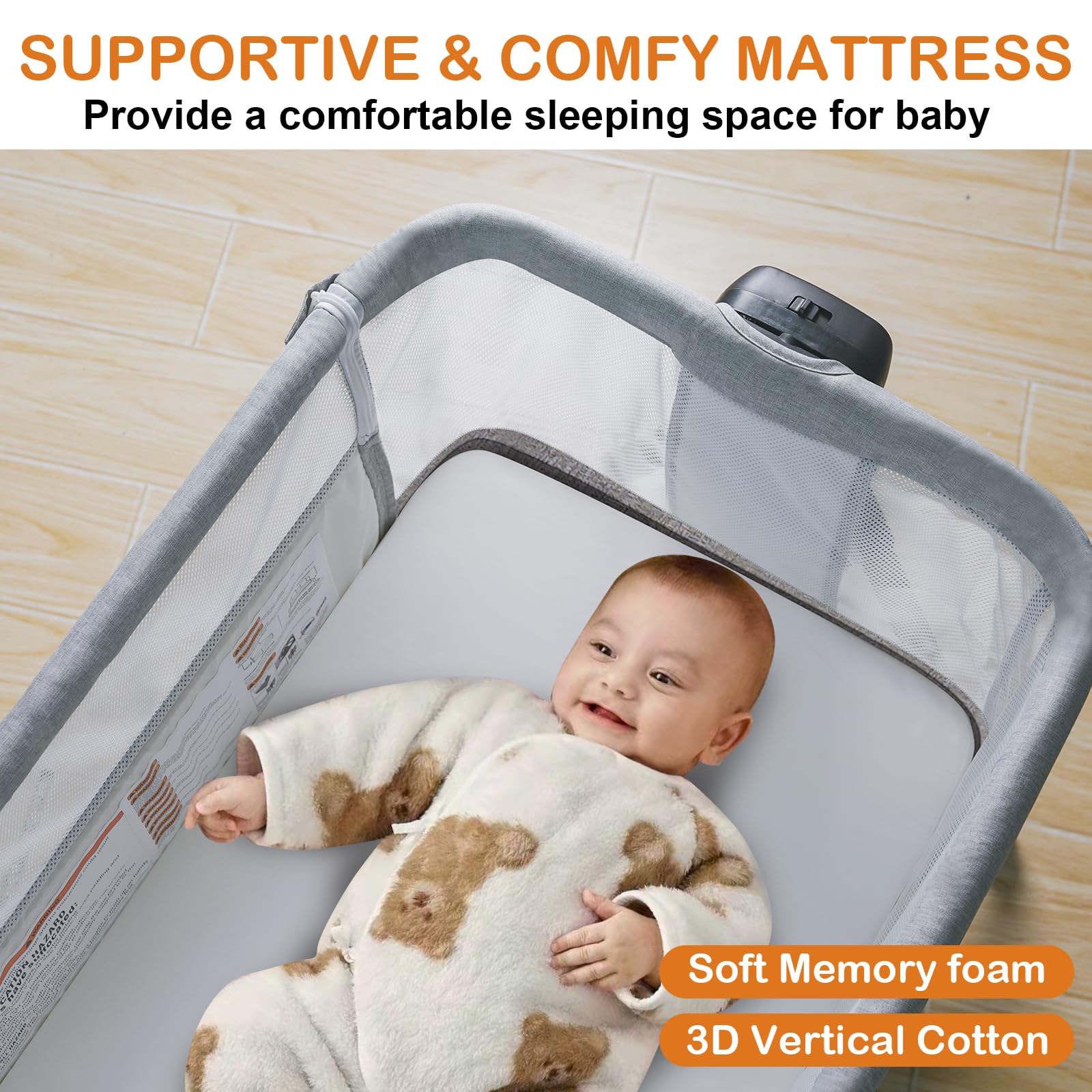 **Portable Baby Bassinet with Adjustable Height & Storage - 6-Level Bedside Sleeper for Newborns, Breathable Mesh Sides, Wheels & Rocking Function - Perfect for Nursery, Co-Sleeping & Travel**