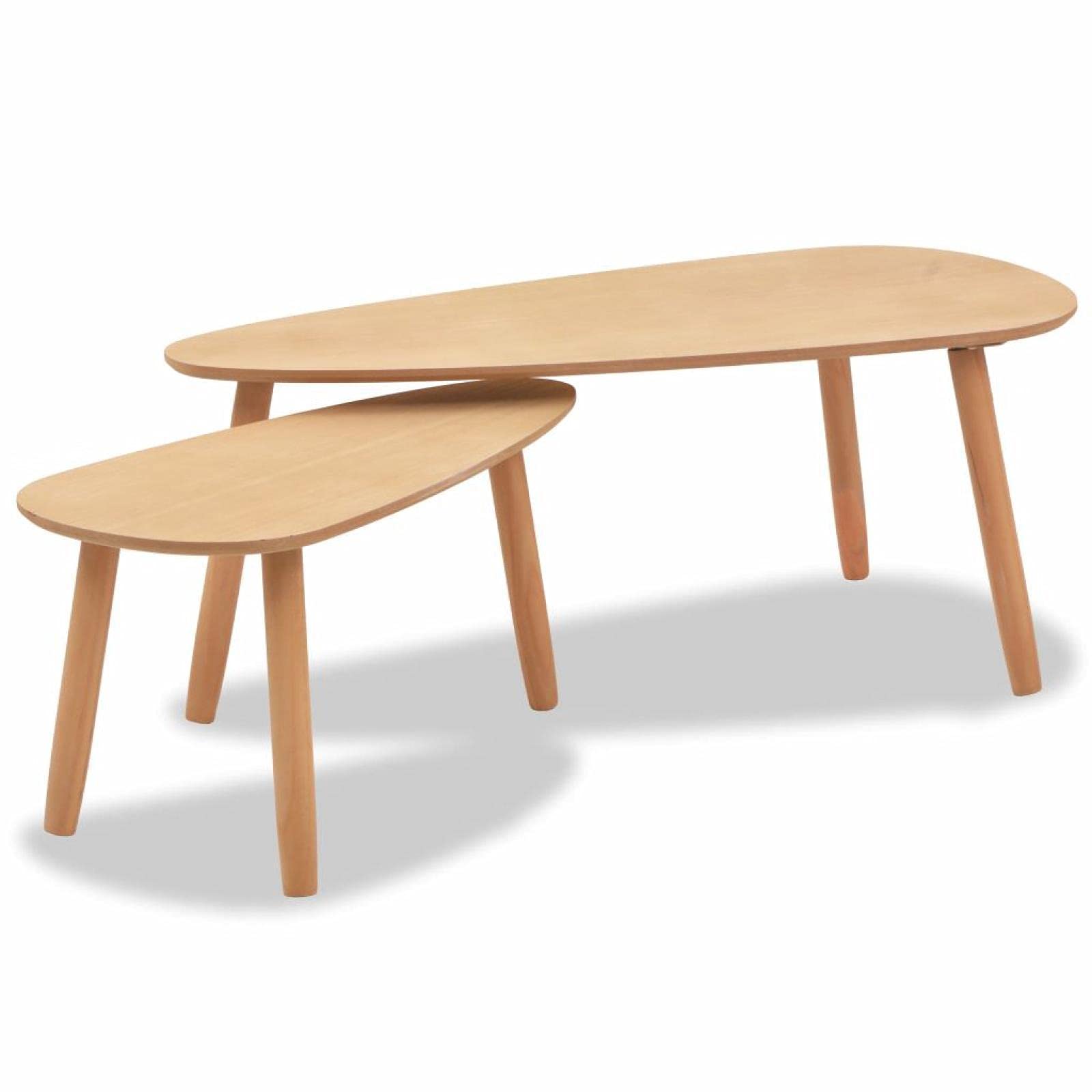 LEADZM 2-Piece Solid Pinewood Coffee Table Set - Brown Wooden Living Room Furniture for Home Decor & Small Space