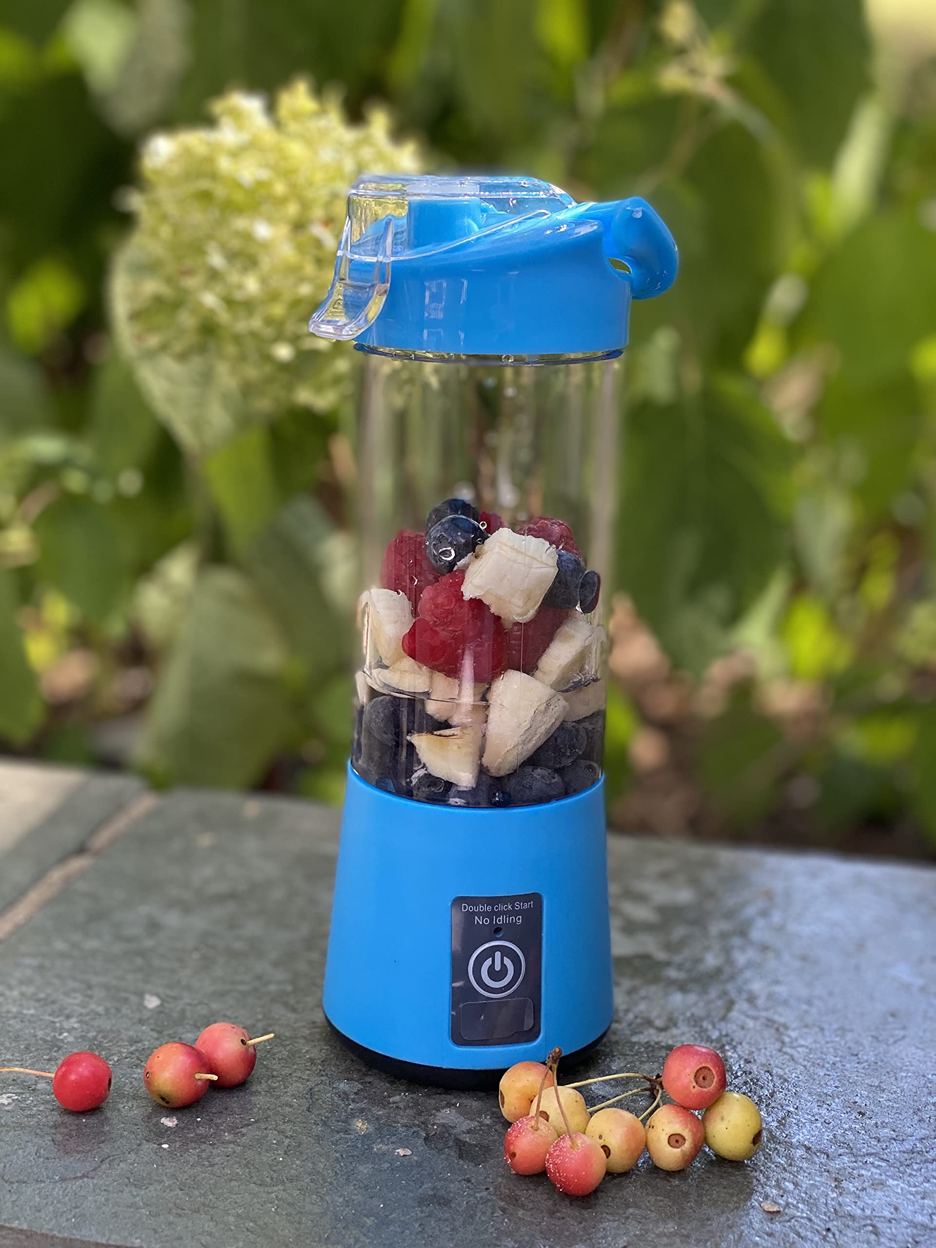 Portable Personal Blender with 6 Blades - 300W Powerful Rechargeable Smoothie Maker for Shakes, Margaritas & Baby Food - Compact Travel Blender for Home, Office, Gym & Outdoor Use (Blue) - Perfect Holiday Gift 2021