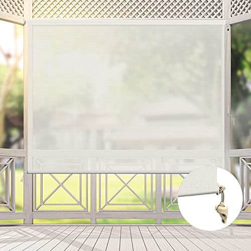 FACIMI Cordless Outdoor Roller Shades - Beige Light Filtering Fabric Blinds with UV Protection for Patio, Gazebo, Porch & Balcony | Sun Shade for Doors & Windows | Perfect for Backyard Relaxation & Outdoor Entertaining