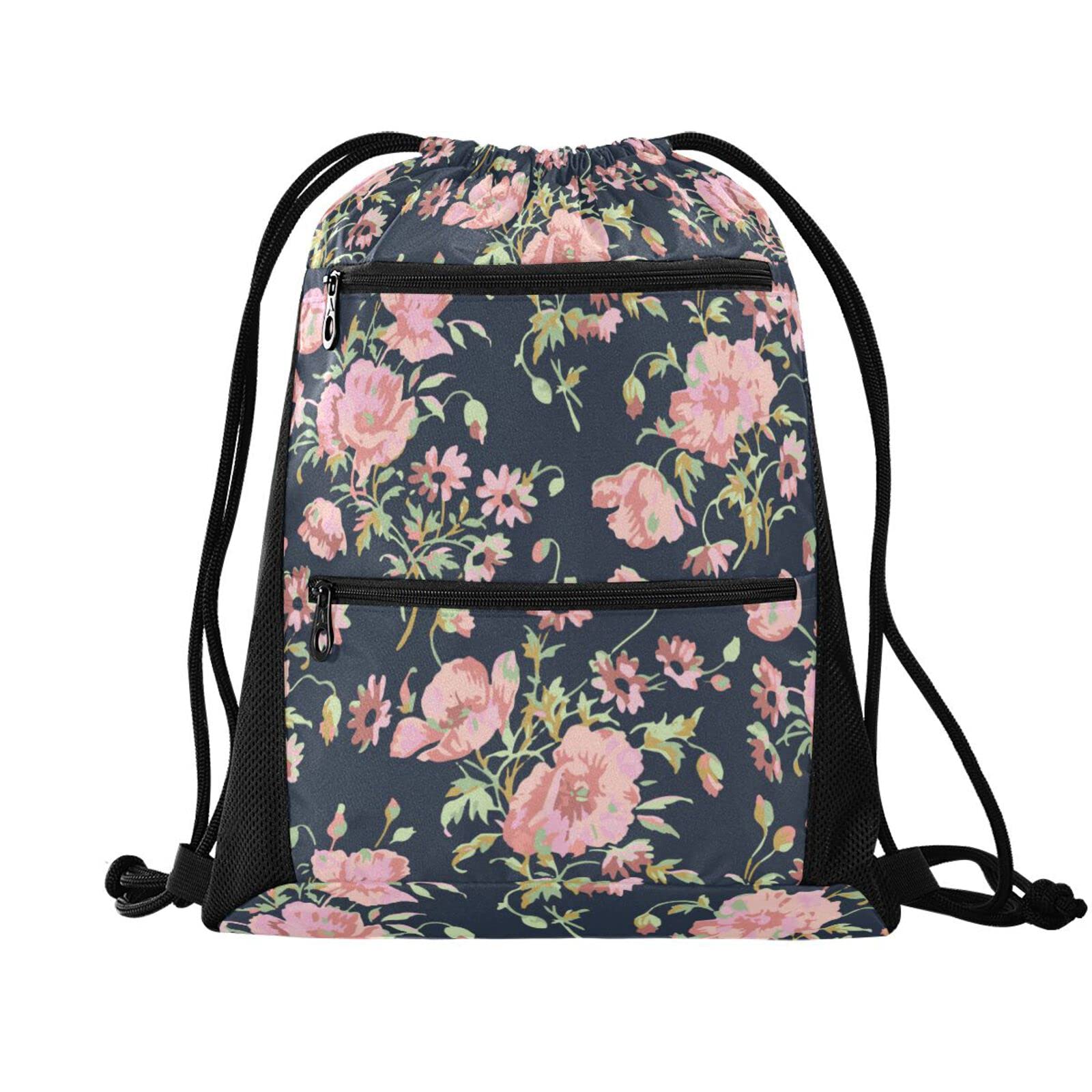 Lightweight Drawstring Backpack for Women & Men - Breathable Mesh Sackpack with Zipper Pocket - Perfect for Gym, Yoga, Swimming & Shopping - Sporty Cinch Sling Bag (Pattern 571, One Size) - Great for Workouts, Travel & Everyday Use