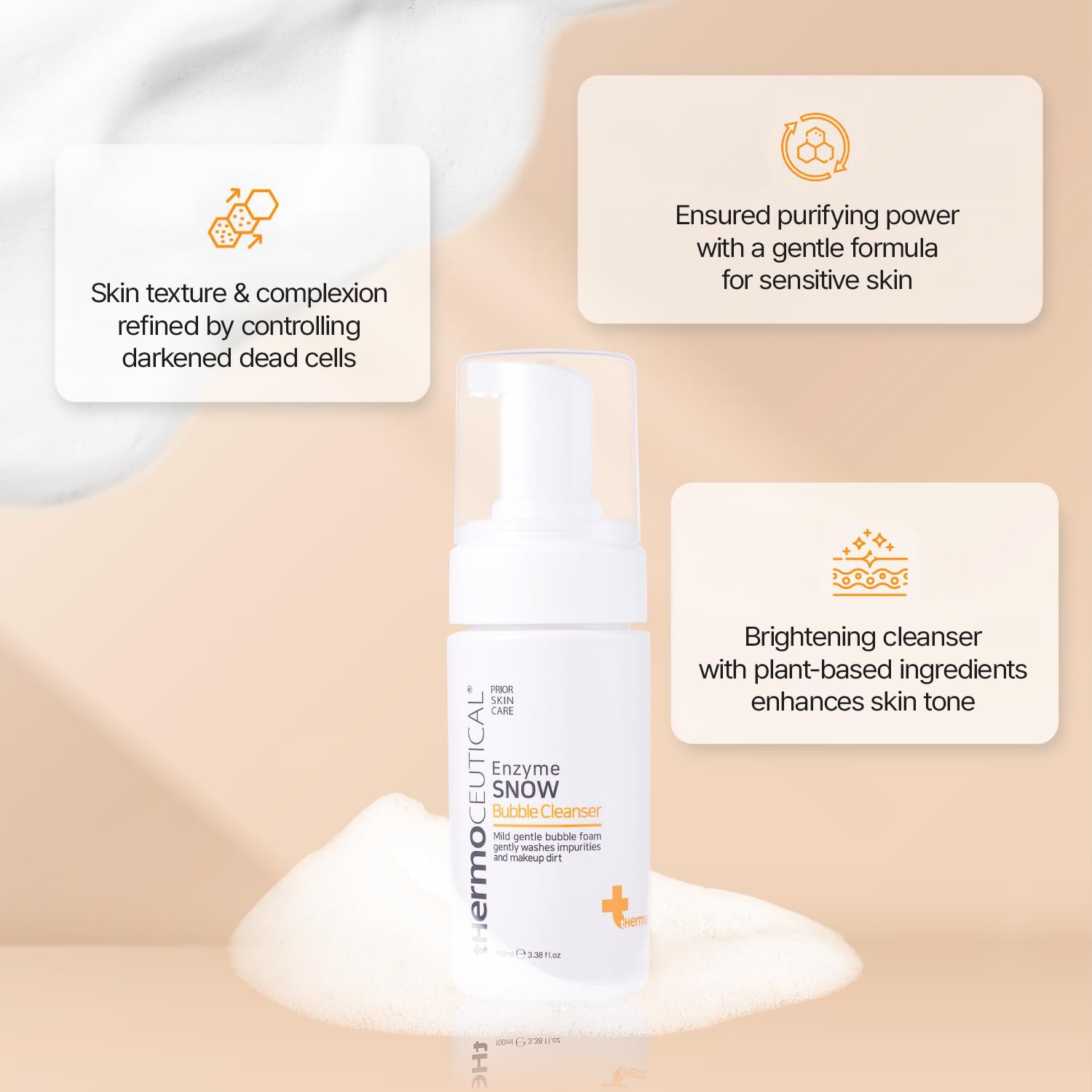 ThermoCEUTICAL Enzyme Snow Bubble Cleanser - Plant-Based Foaming Facial Wash with Papaya Enzyme for Skin Brightening & Texture Refinement | Micro Rich Bubbles for Gentle Cleansing | 3.38 fl.oz | Perfect for Morning & Night Skincare Routine, Sensitive Skin Care, and Pre-Makeup Cleansing