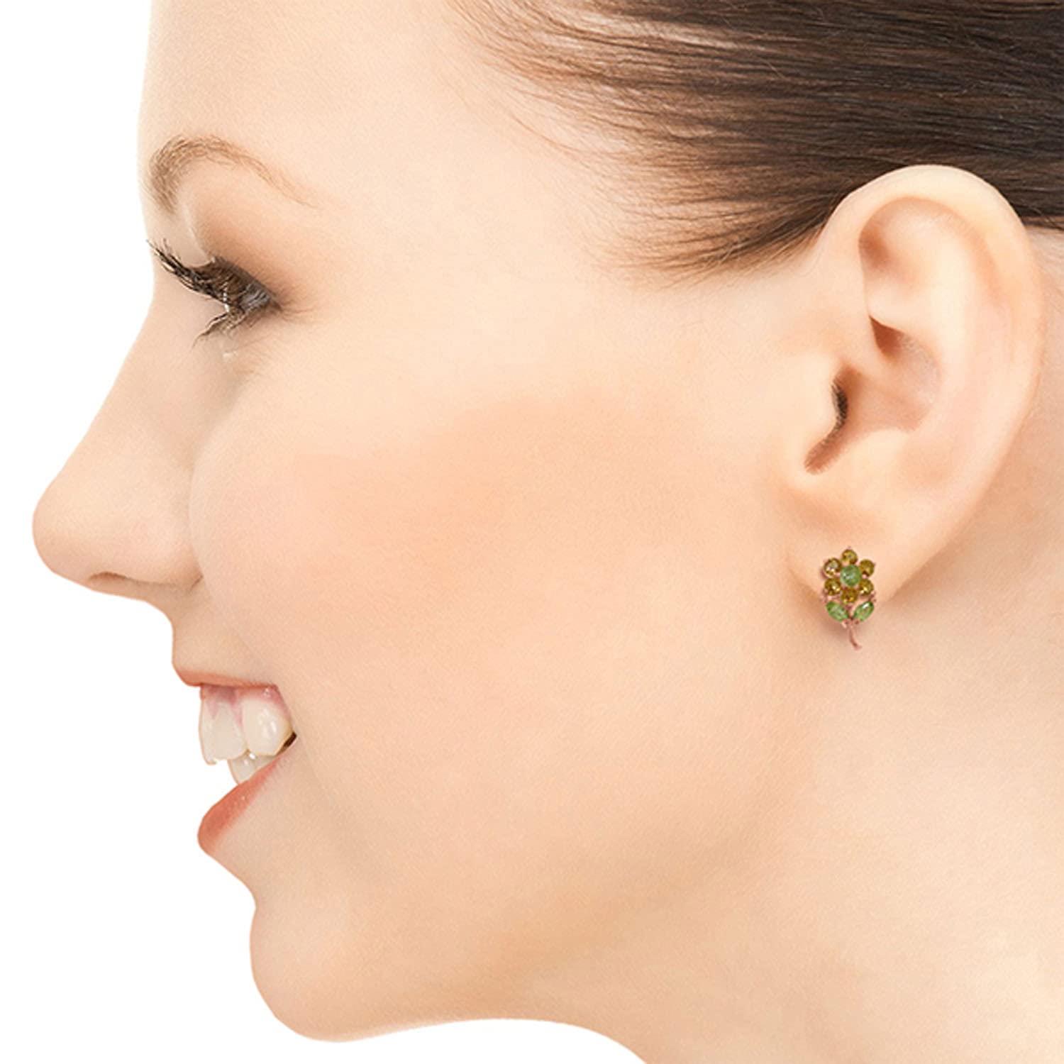 2.12 Carat 14k Solid Rose Gold Floral Stud Earrings with Citrine & Peridot Gemstones - Perfect for Weddings, Anniversaries & Special Occasions
