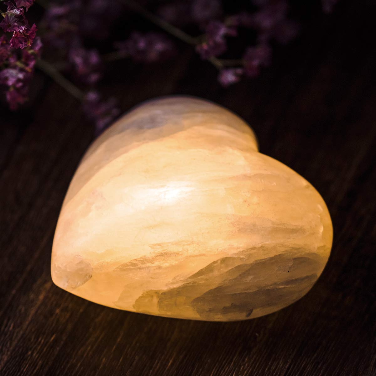 Rechargeable Selenite Crystal Lamp - Hand Carved Natural Stone Night Light with Dimmer (White/Warm/Yellow, Heart Shape) | Healing Crystal Light for Bedroom, Meditation & Yoga Space