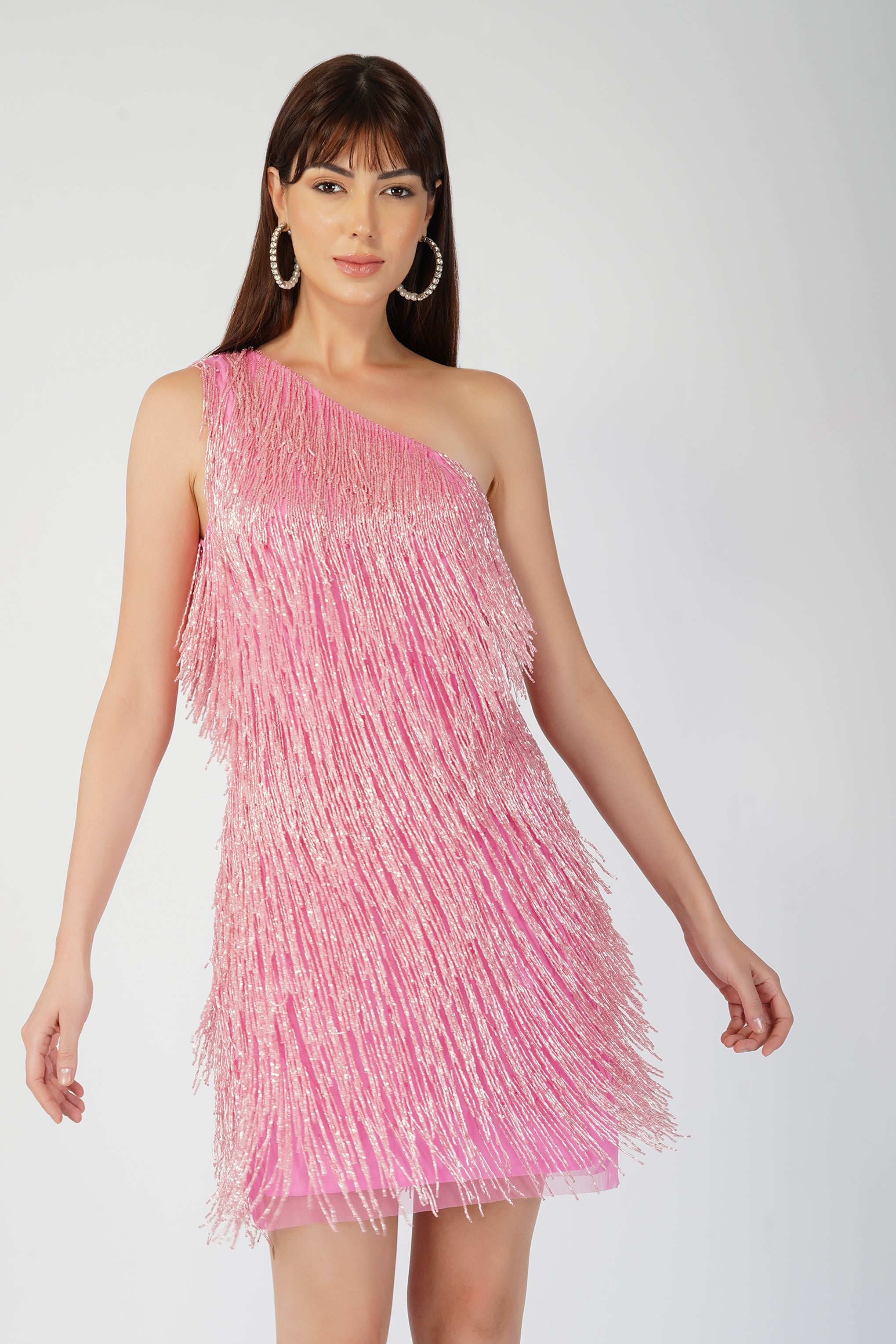 Athena Embellished Pink Fringe Mini Dress - Sexy Party Dress for Women, Cocktail Night Out, Date Night & Special Occasions