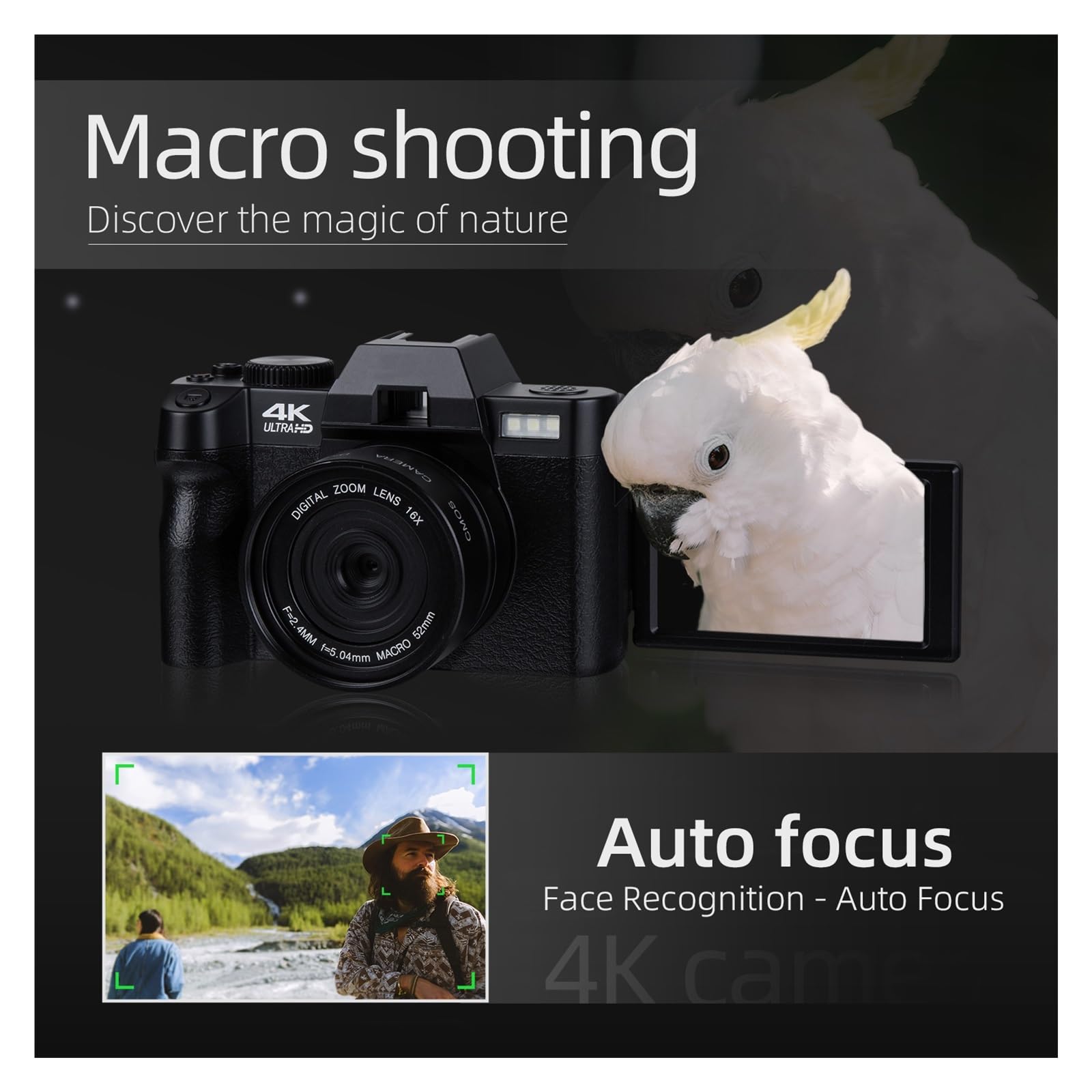 4K WiFi Digital Camera 48MP Vlog Camcorder with Flip Screen - Perfect for Travel & YouTube Videos