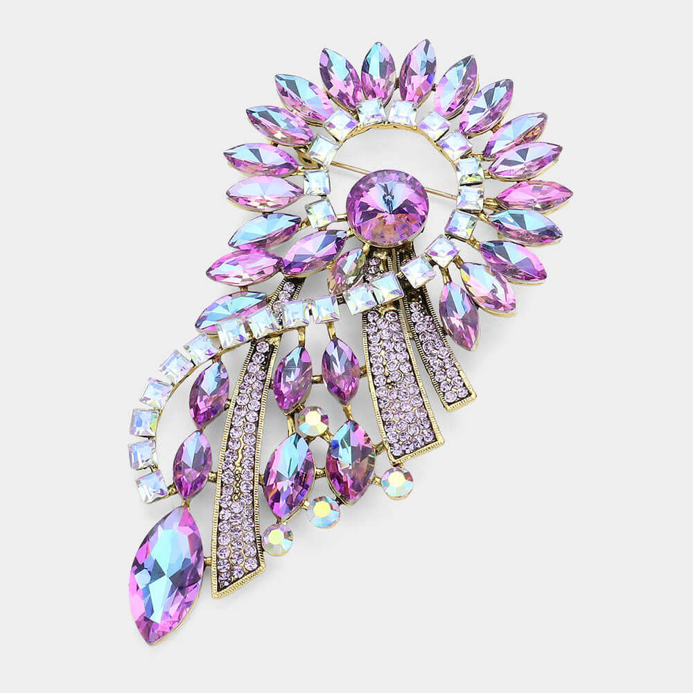 Violet Marquise Stone Cluster Embellished Abstract Pin Brooch - Elegant Jewelry for Women, Vintage Style Accessory for Dresses, Jackets & Hats | Perfect for Weddings, Parties & Special Occasions