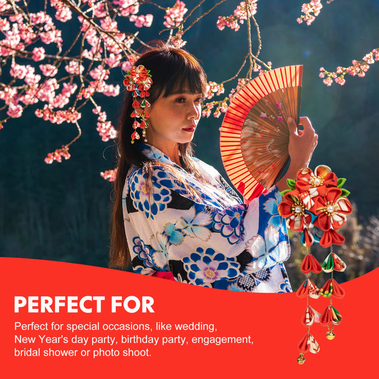 Lurrose 2-Pack Japanese Style Hair Clips for Women & Girls - Elegant Fabric Barrettes & Hair Accessories - Perfect for Cosplay, Anime Conventions & Traditional Japanese Outfits