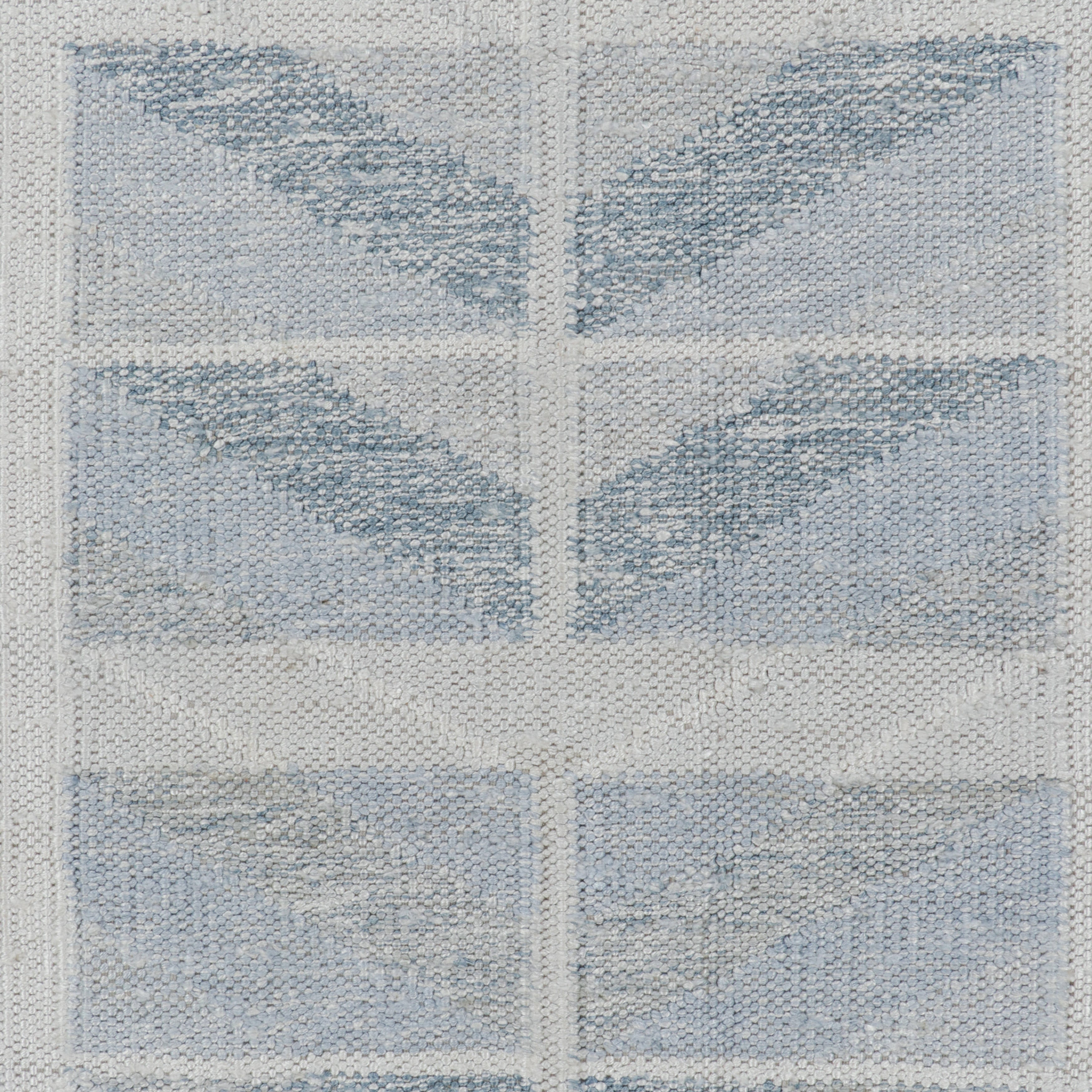 Blue Swedish Style Flatweave Silk Rug 9'5 x 11'11 - Elegant Handmade Area Rug for Living Room, Bedroom & Dining Room Decor