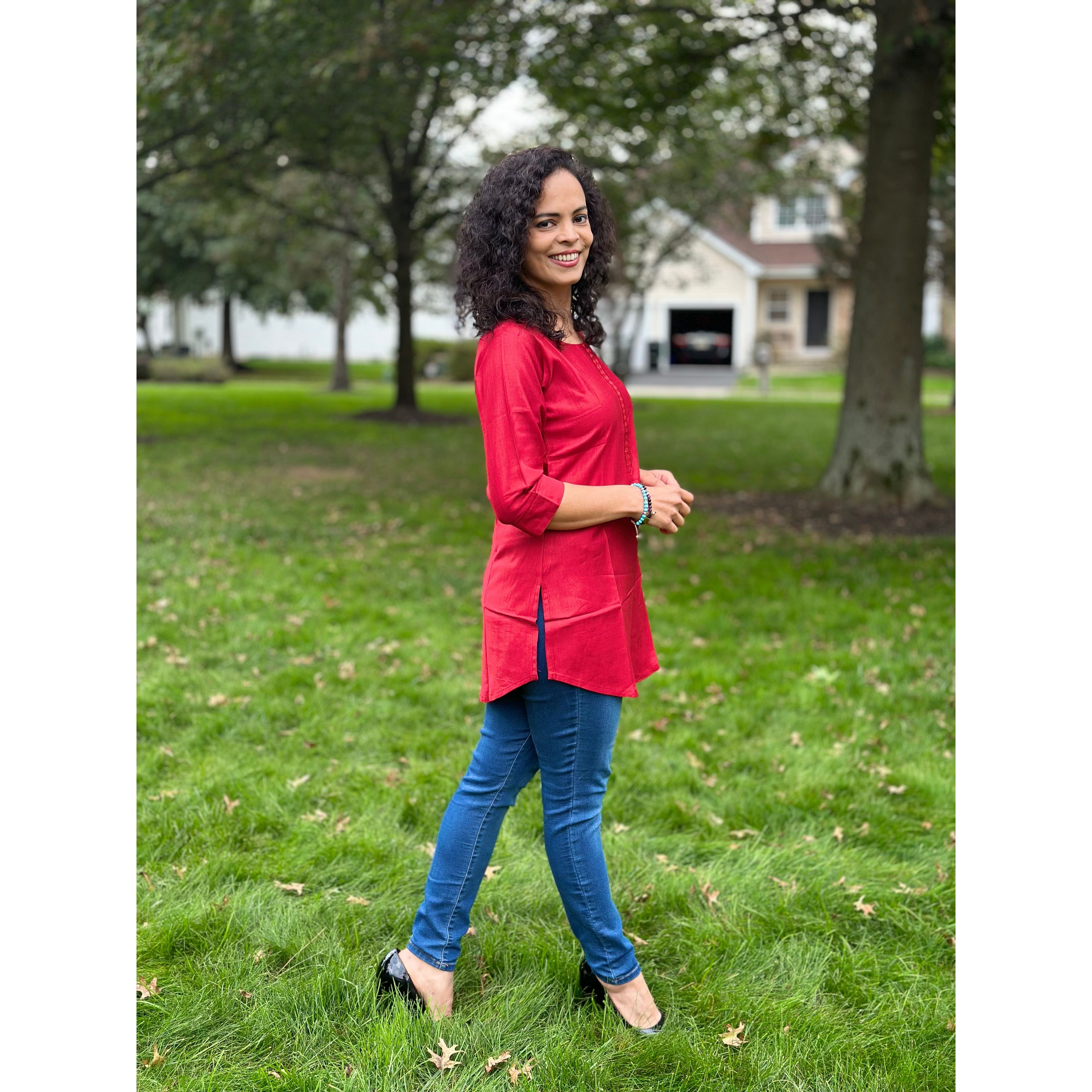 Stylish Red Short Kurti for Women - Trendy Cotton Casual Wear for Summer & Festivals | Perfect for Parties, Outings & Daily Comfort