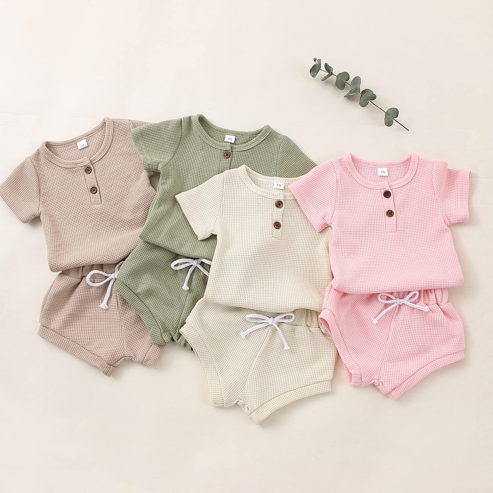 TwoPumpkin Neutral Baby Boy Clothes - Soft Waffle Knit Sweatshirt & Pants Set for Newborns & Toddlers | Cute Gender-Neutral Outfit for Playdates & Family Photos