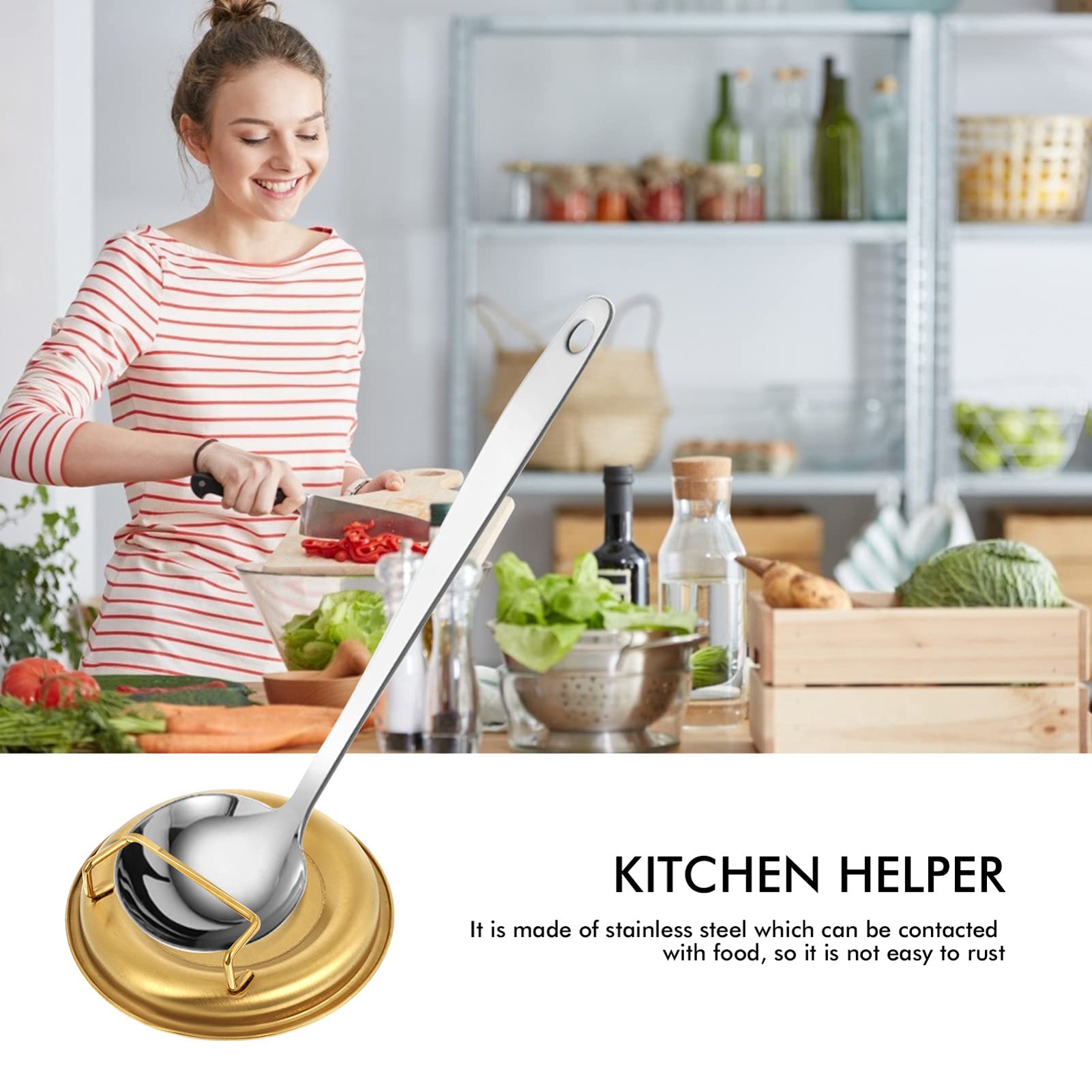 Hemoton 2-Pack Stainless Steel Soup Spoon & Ladle Holder - Kitchen Utensil Stand for Spatula, Pan Lid, and Cooking Tools - Perfect for Stovetop, Countertop, and Dining Table Use