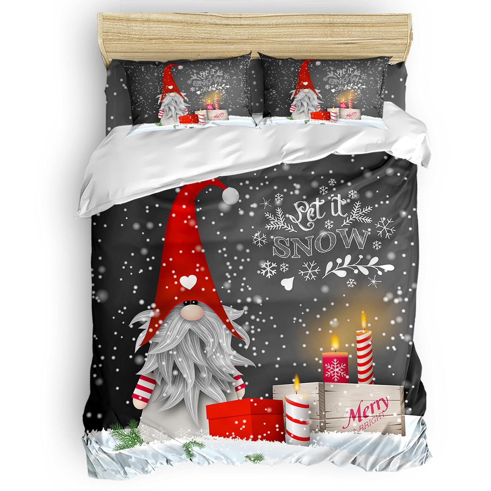 Premium Cotton Duvet Cover Set - Ultra Soft & Easy Care 4-Piece Bedding (Twin/Queen/King/California King) with 2 Pillow Shams | 92x106 Inches | Christmas Gnome Pattern | Perfect for Holiday Decor & Cozy Winter Nights