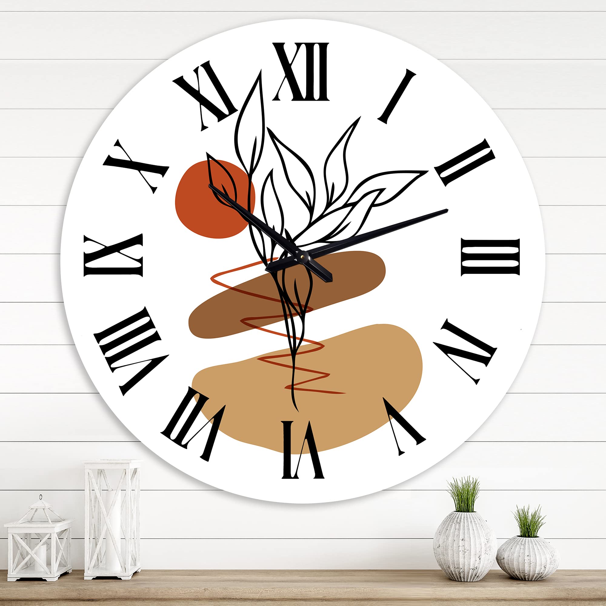 DesignQ Modern Wall Clock - Large Abstract Floral & Botanical Wall Art for Office & Home Decor | Elegant Geometric Shapes with Flowers & Plants Design | Perfect for Living Room, Bedroom, or Workspace
