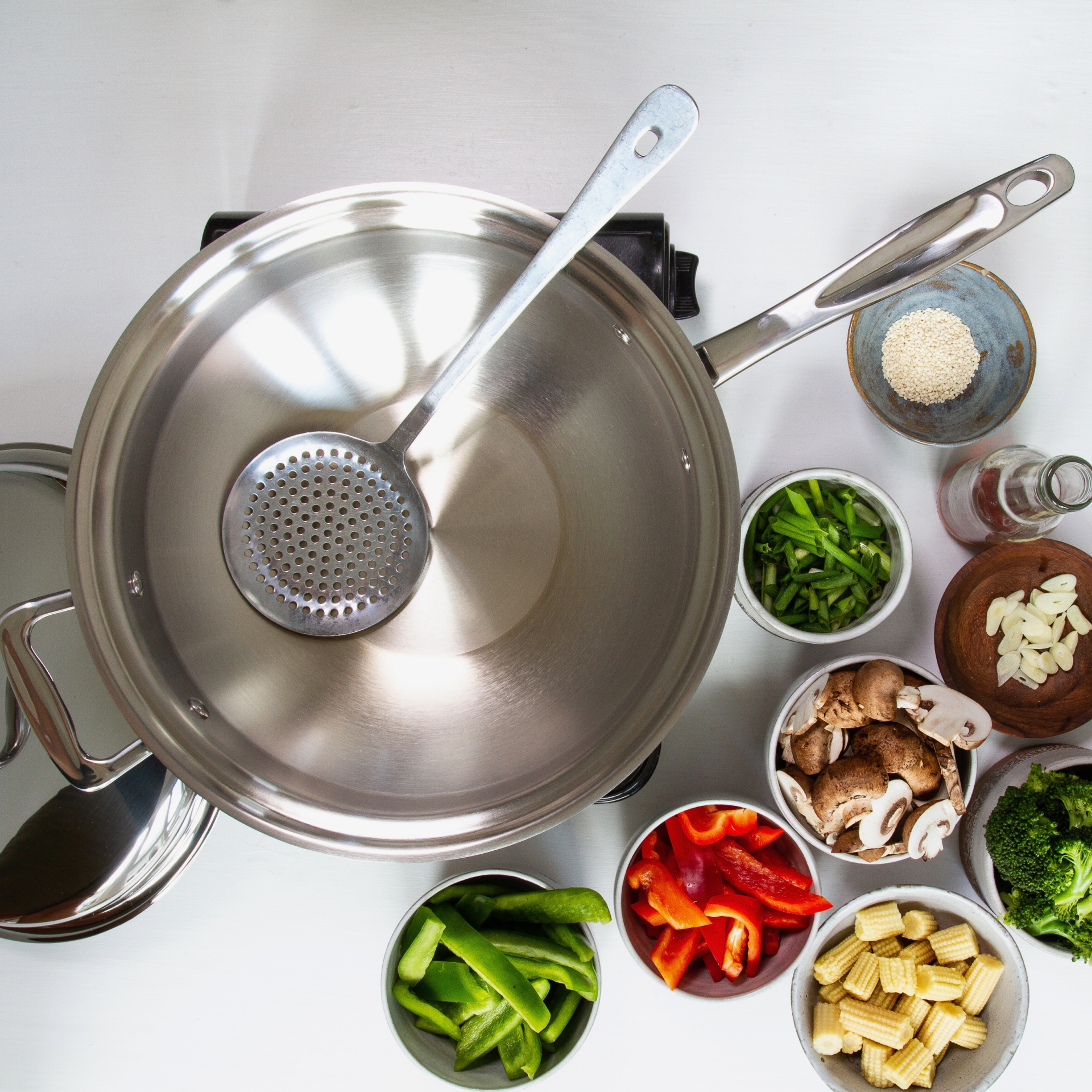 5 Quart Stainless Steel Wok - Professional Non-Stick Stir Fry Pan with Lid - Perfect for Asian Cooking, Stir Frying, Deep Frying & Sauteing - Induction Compatible & Dishwasher Safe