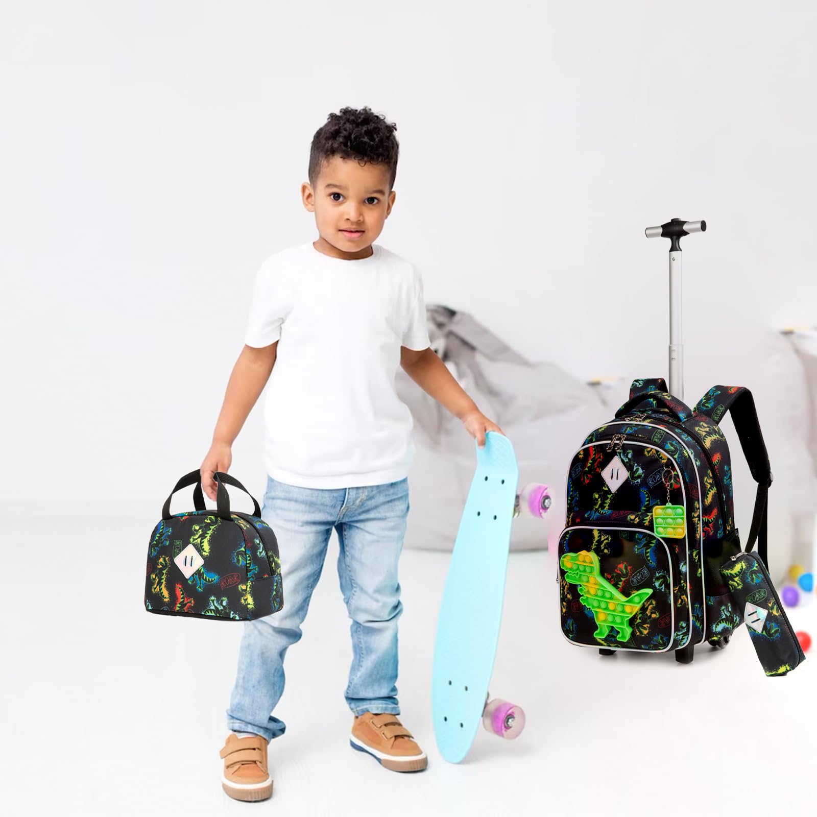 Egchescebo Rolling Backpack for Girls - Lightweight Wheeled School Backpack with Telescopic Handle, Durable Kids Travel Luggage for School, College, Travel & Daily Use