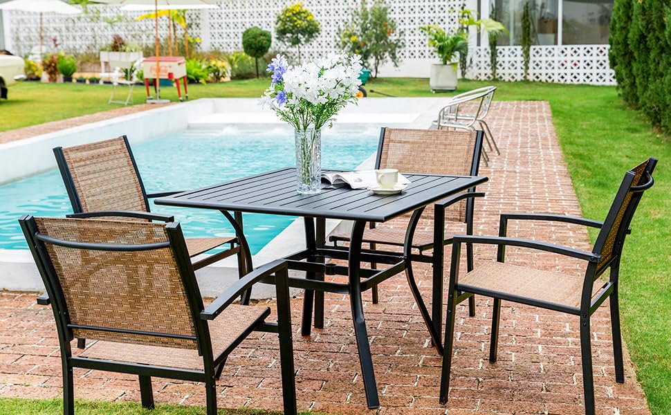 LEVELEVE 5-Piece Outdoor Patio Dining Set - 4 Textilene Chairs & 1 Square 38