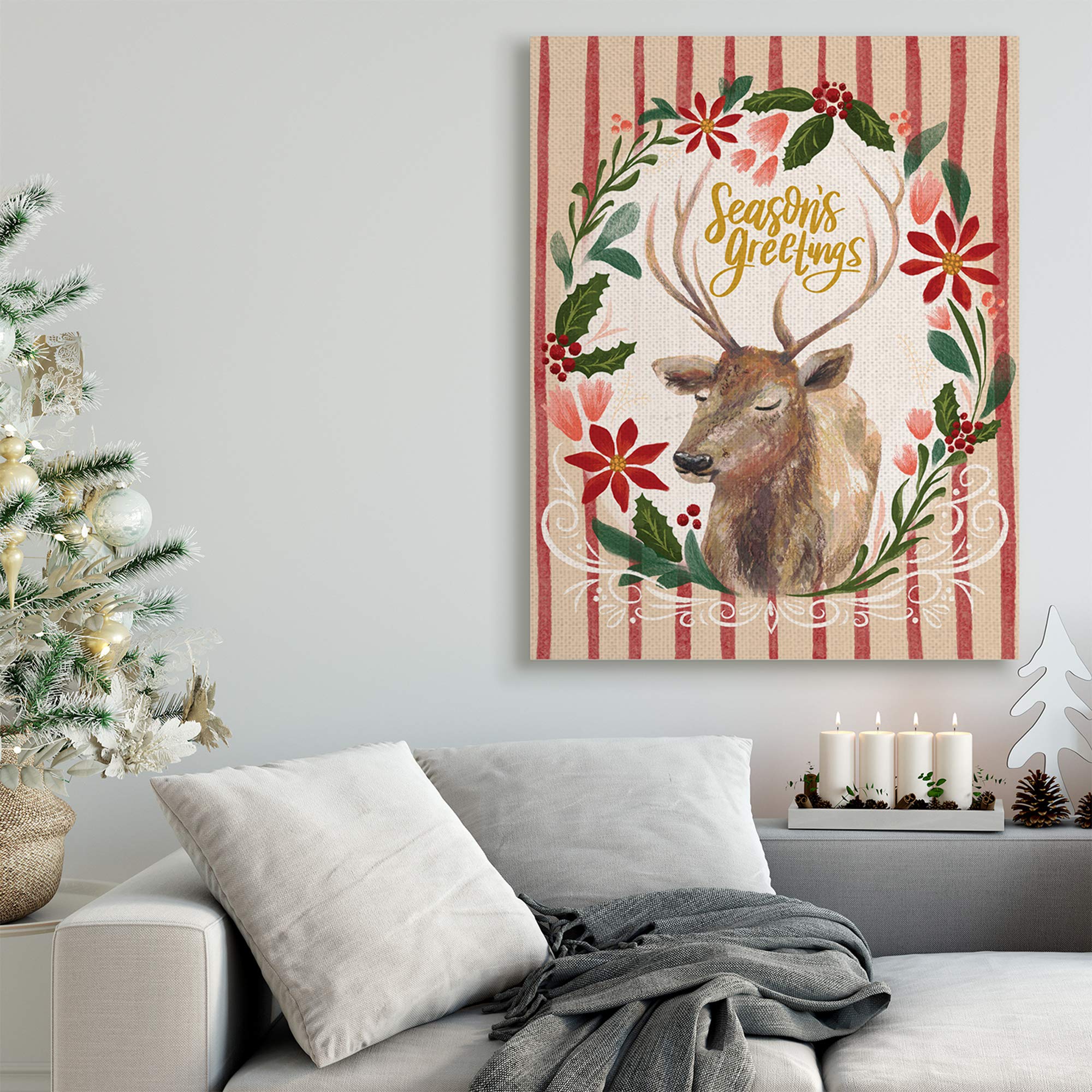 Stupell Industries Holiday Wreath Soft Reindeer Portrait Canvas Wall Art - 36