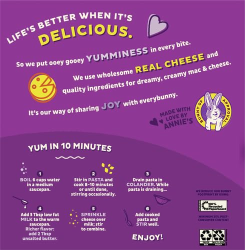 Organic Annie's Shells & White Cheddar Mac and Cheese - 4 Pack (24 oz) | Quick Dinner, Kids Lunch, or After-School Snack | Gluten-Free Pasta with Real Cheese