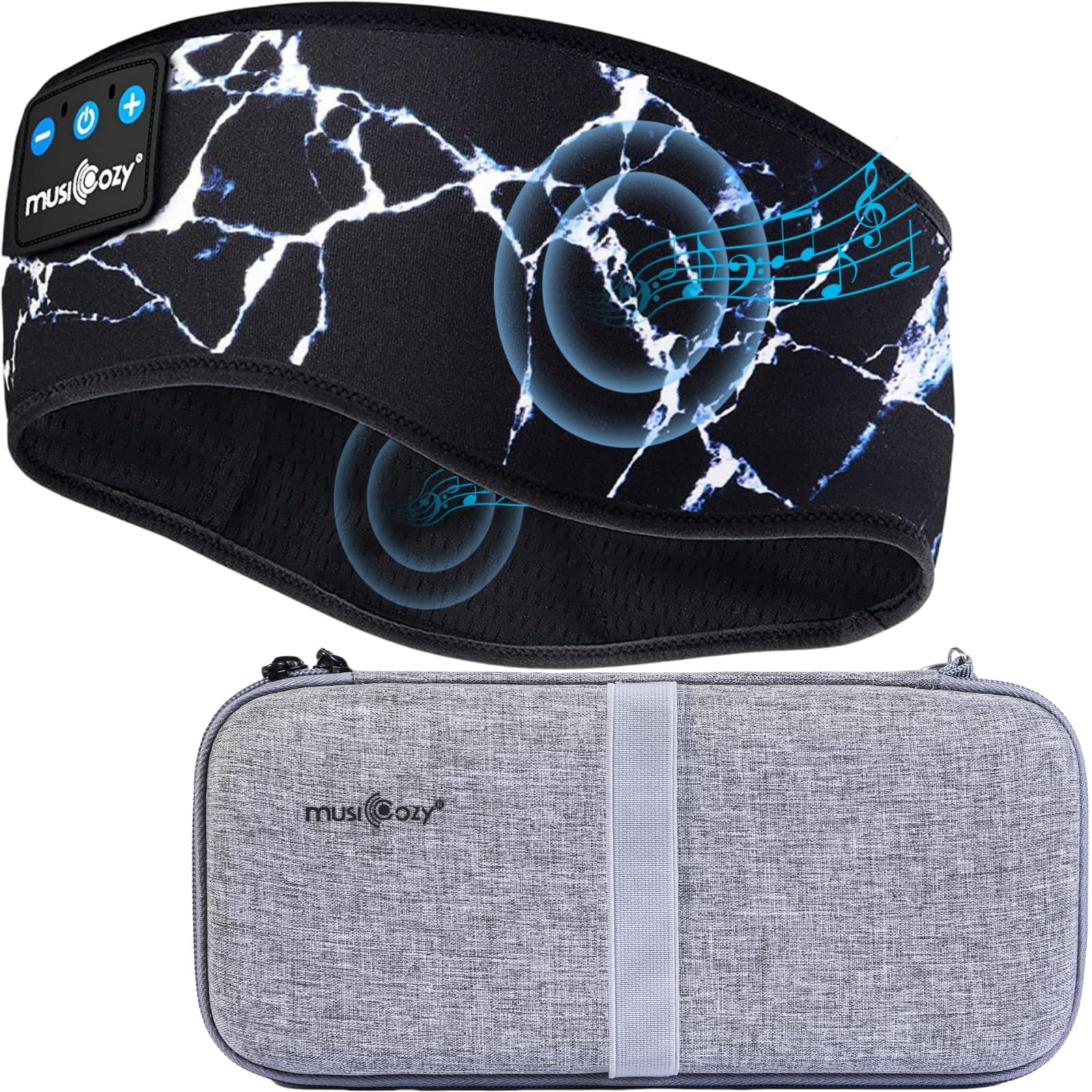 Musicozy Bluetooth Sleep Headband with Hard Storage Case - Wireless Headphones for Sleeping, Sports & Travel | HD Stereo Sound | Perfect for Night Use, Jogging & Meditation