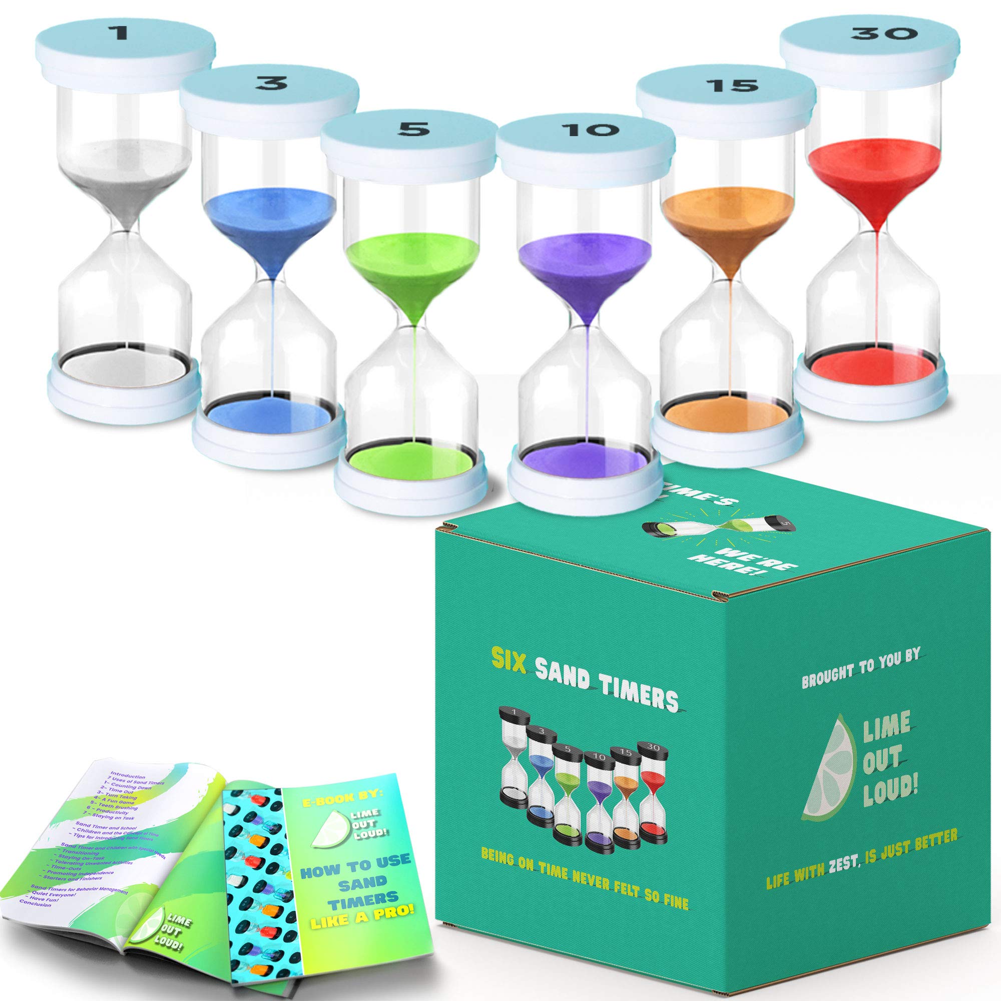 6-Pack Sand Timer for Kids - 1/3/5/10/15/30 Minute Time Management Tool for Games, Cooking & Home Decor (White) | Perfect for Classroom Activities, Board Games & Kitchen Timer