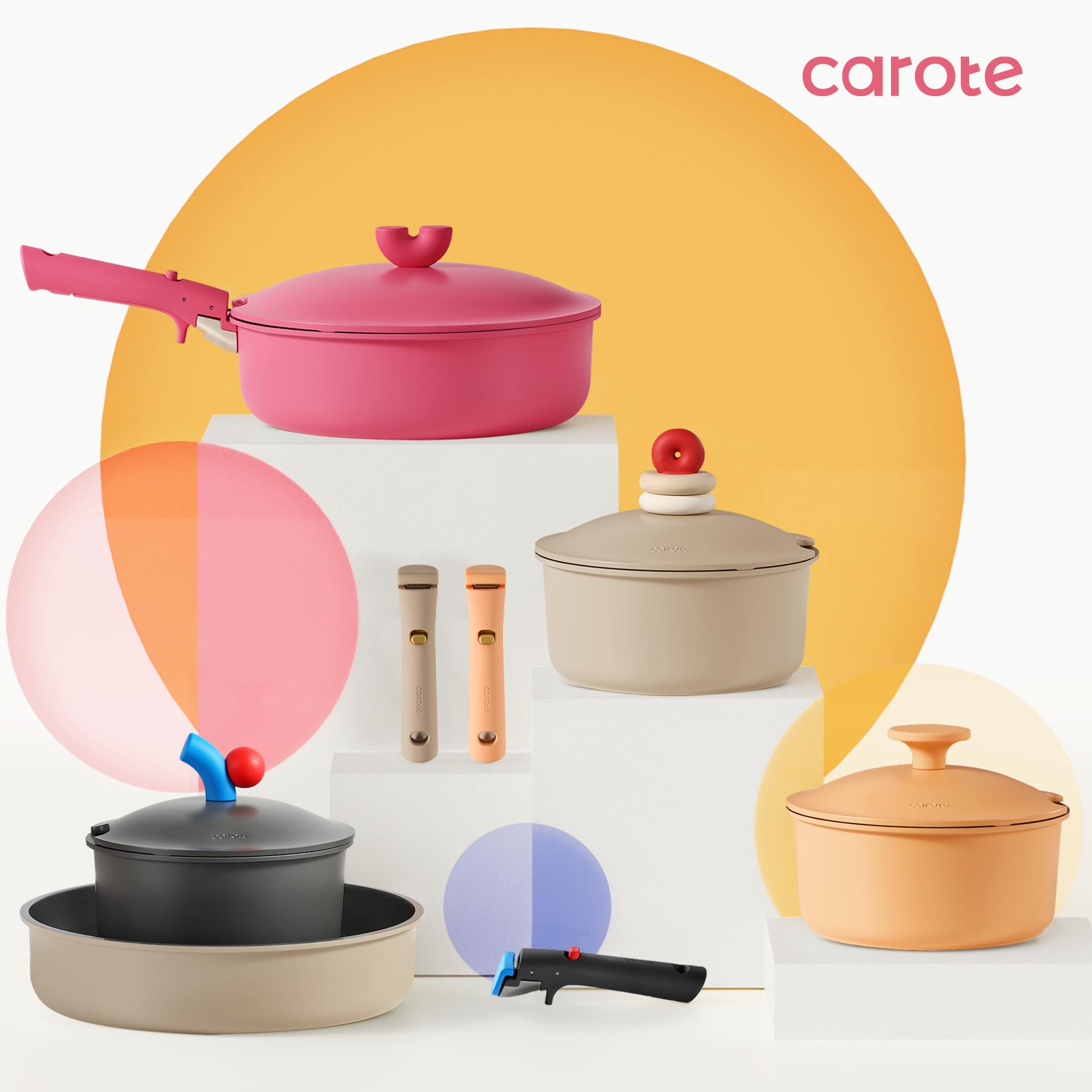 CAROTE 24-Piece Nonstick Pots and Pans Set - Oven, Dishwasher & Fridge Safe - Induction Compatible Cookware with Detachable Handles - Perfect for RV, Kitchen & Gifting (Pink) | Ideal for Home Cooking, Camping & Small Spaces