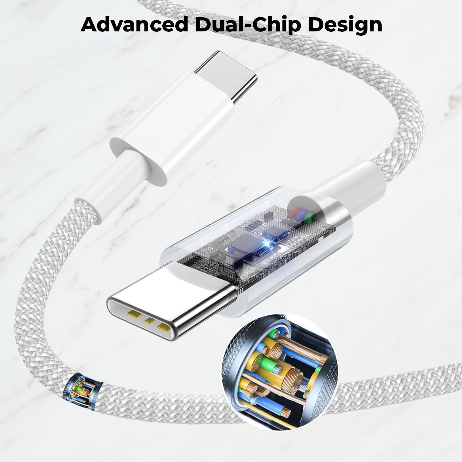 60W Fast Charging USB C to USB C Cable for Samsung Galaxy A36/A56/A35/A55/Tab S10/S9/S8/S7/S6 Lite/A9/A8/A7 - High-Speed Charger for Phones & Tablets (White) - Perfect for Home, Office & Travel Charging