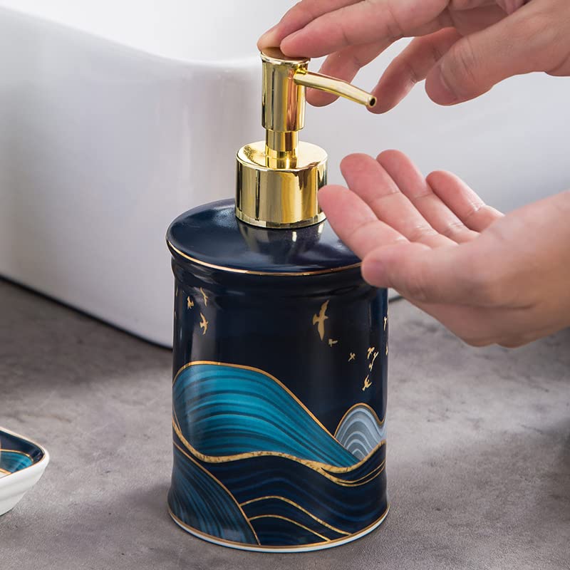 Premium 5-Piece Ceramic Bathroom Accessory Set - Toothbrush Holder, Soap Dispenser, Soap Dish & 2 Toothbrush Mugs - Elegant Bathroom Decor for Modern Homes, Apartments & Guest Bathrooms