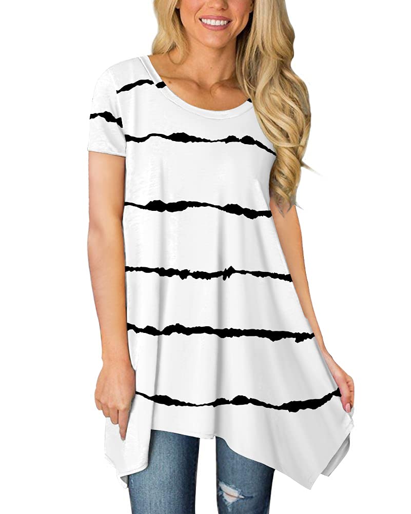 POPYOUNG Women's Short Sleeve Tunic Tops - Casual Swing Blouse Shirt for Summer, Work & Everyday Wear | Flowy Comfort Fit for Office, Outings & Relaxation