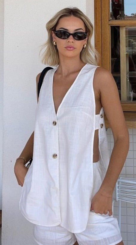 Hayley Women's Vest and Shorts Set - White | Summer Workout Outfit, Gym Clothes, Casual Streetwear for Women
