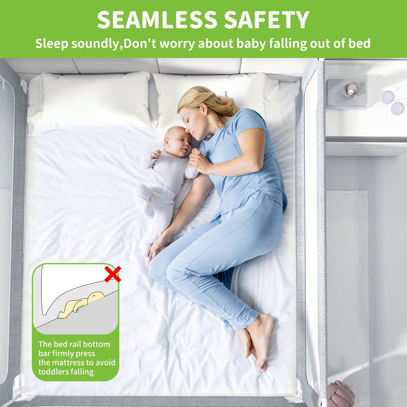 Melafa365 Adjustable Toddler Bed Rails - Safety Bed Guard for Twin, Full, Queen & King Size Beds (Gray, 1 Piece, 74
