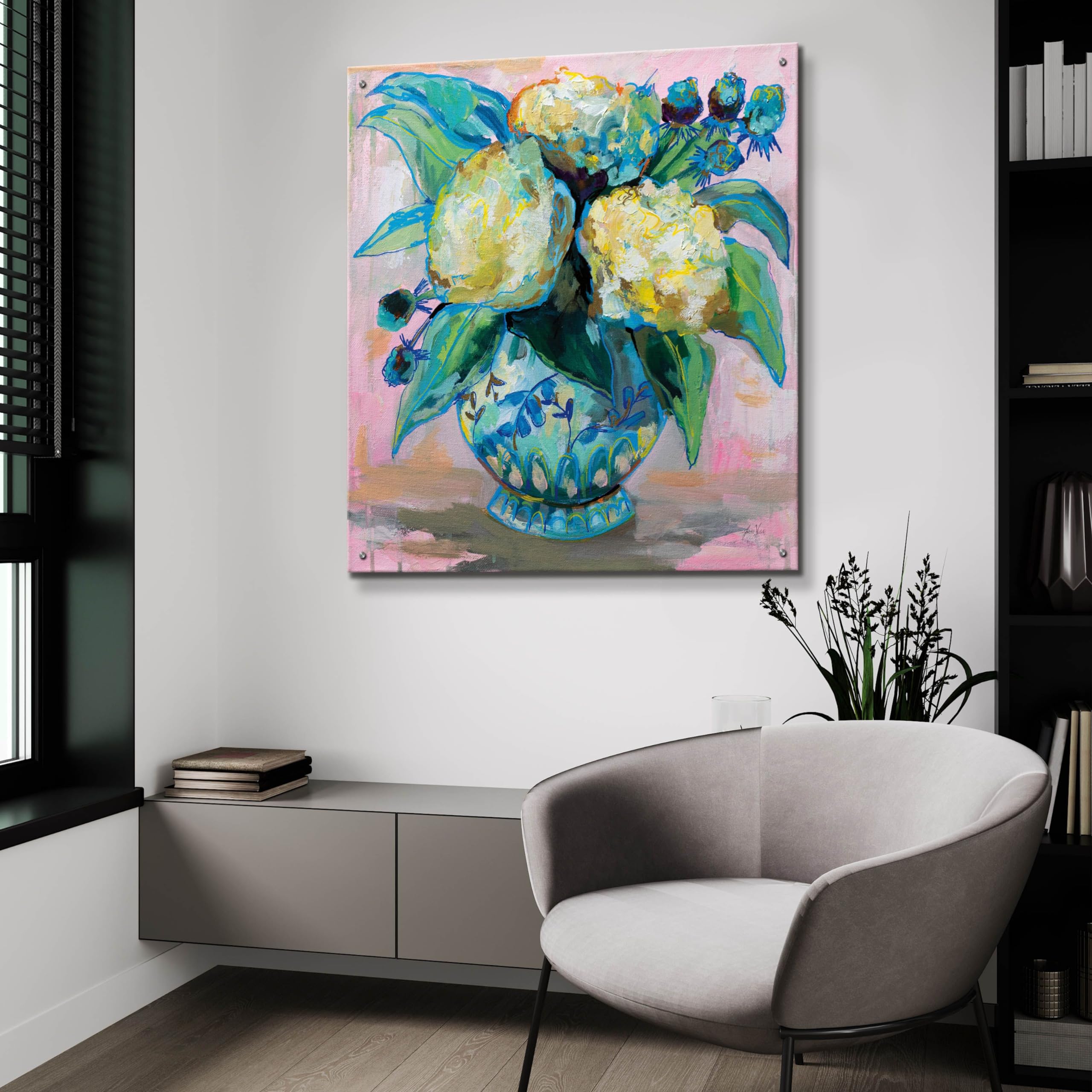 Ginger Jar I Wall Art by Jeanette Vertentes - 36x36 Inch Modern Acrylic Glass Painting - Vibrant Home Decor for Living Room, Bedroom & Office