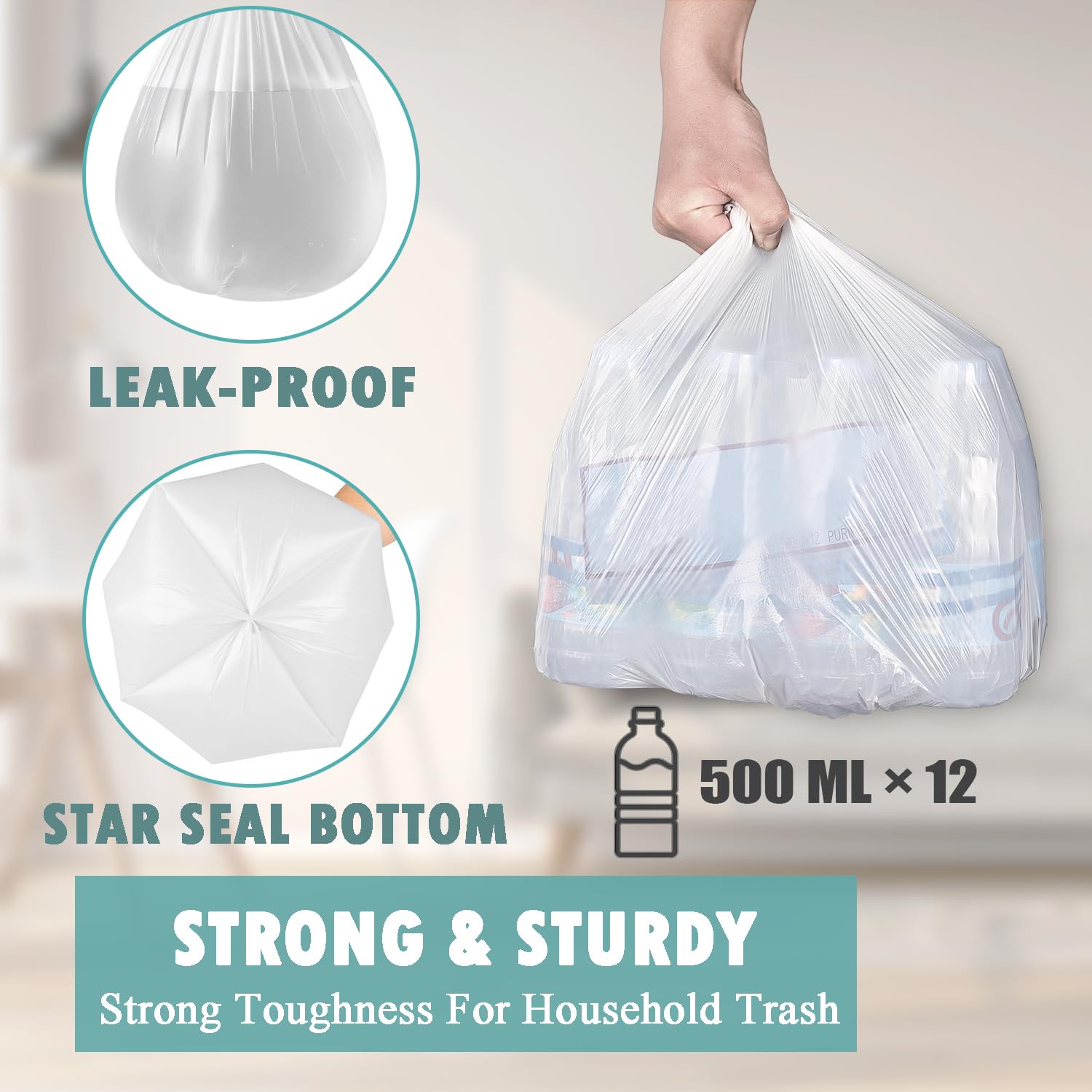 4 Gallon Small Trash Bags - 105 Count Unscented Bathroom Garbage Can Liners | Perfect for Bathrooms, Offices, Dorm Rooms & Small Waste Baskets | White 4 Gal Trash Bags for Daily Use