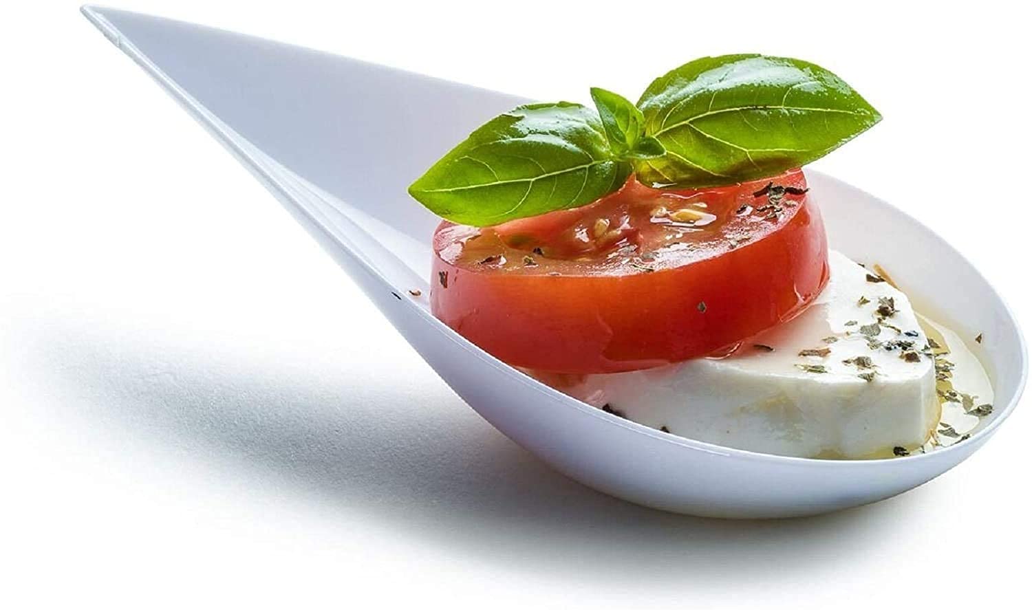 DLux 100 4-in-1 Mini Appetizer Plates with Reusable White Plastic Spoons - Elegant Dessert and Appetizer Serving Set for Parties, Catering, and Tea Time - Includes Free Recipe Ebook - Perfect for Asian Cuisine, Small Bites, and Tasting Events