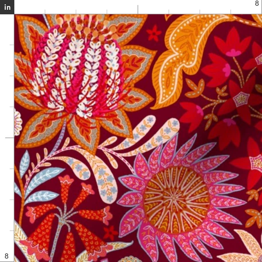 Australian Christmas Chintz Floral Pattern Printed Minky Fabric - Fat Quarter for Sewing Baby Blankets, Quilt Backing & Plush Projects - Soft Winter Holiday Fabric for DIY Crafts, Home Decor & Gift Making