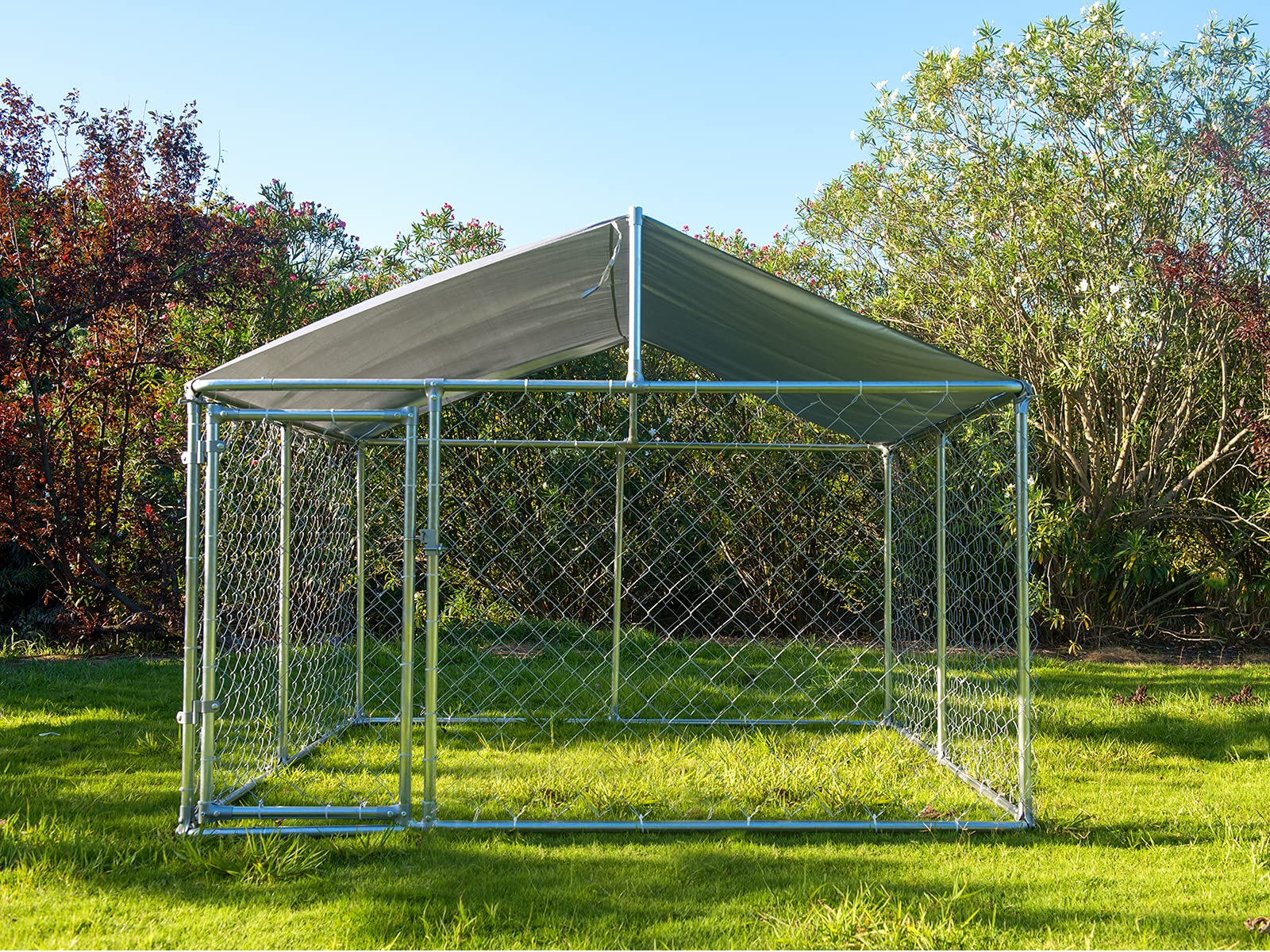 Heavy Duty Large Outdoor Dog Kennel - Extra Wide Metal Dog Cage with Waterproof Cover for Backyard, Farm & Patio - Durable Pet House for Big Dogs (Silver) - Perfect for Training, Travel & Outdoor Shelter