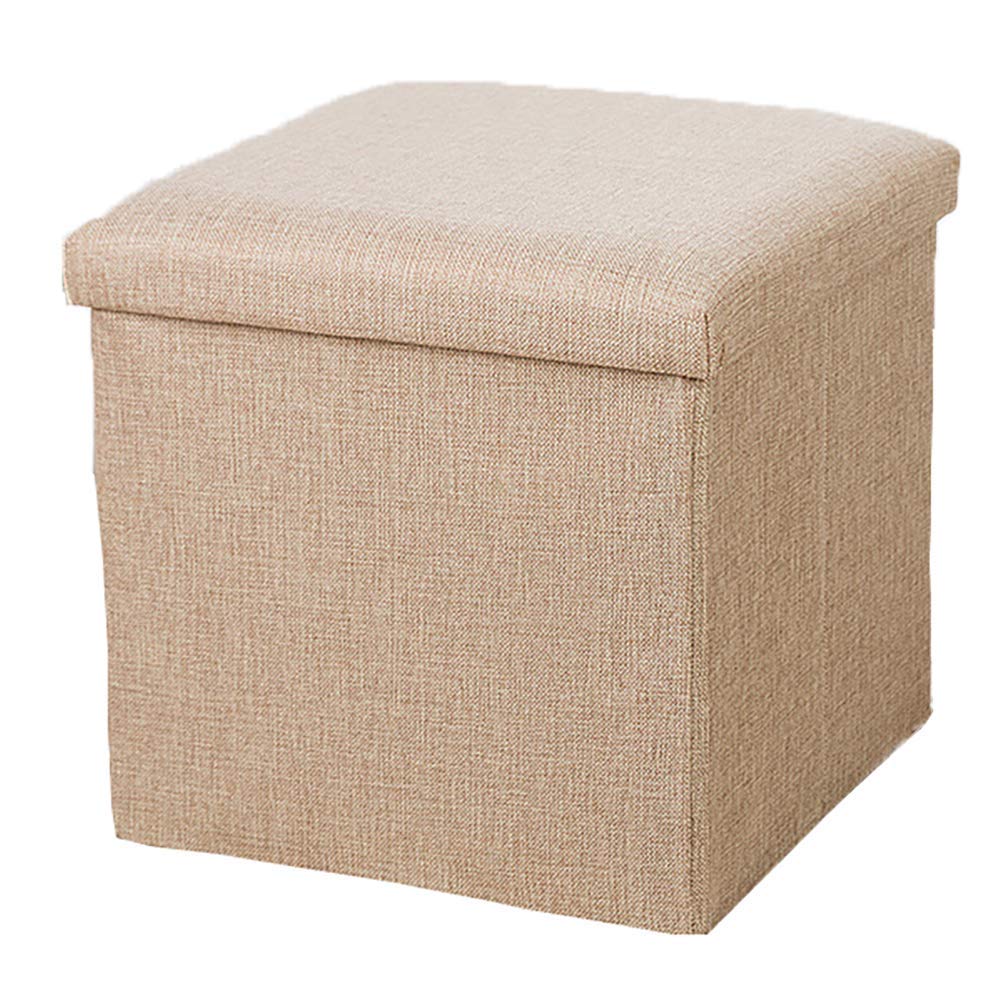 WZDD Foldable Storage Ottoman Cube - Multi-Functional Footrest Stool with Removable Tray Top, Foldable Linen Fabric Foot Rest Step Stool for Living Room, Bedroom & Office | Perfect as Coffee Table Seat, Storage Box and Foot Rest